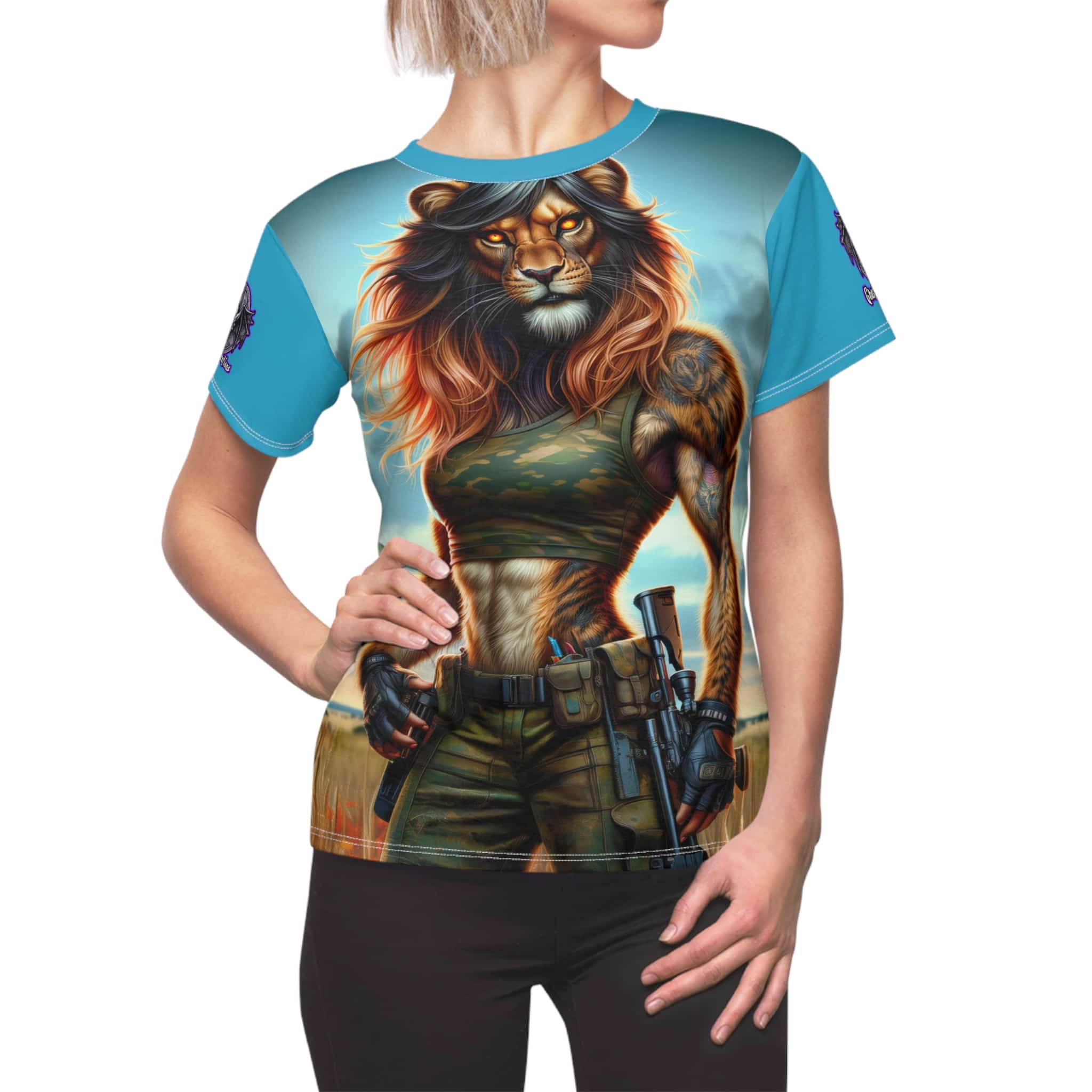 Arm The Animals: Commando Lioness #AA-D-Lis001 Women's Cut & Sew Tee (AOP) - Image 10