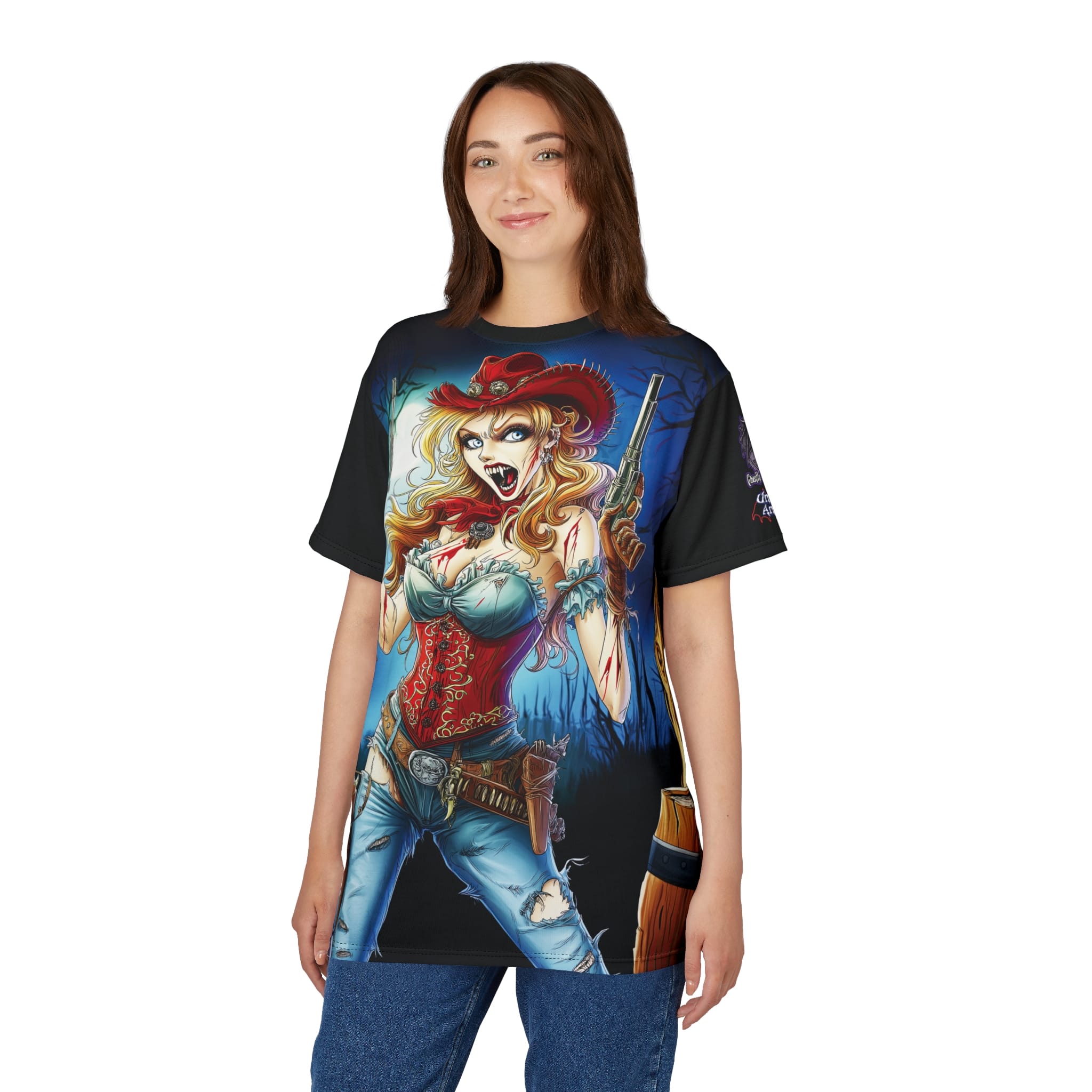 Undead Angels Zombie Cowgirl Cassidy Classic Reborn Style IV Unisex Cut & Sew Tee (AOP) - Image 11