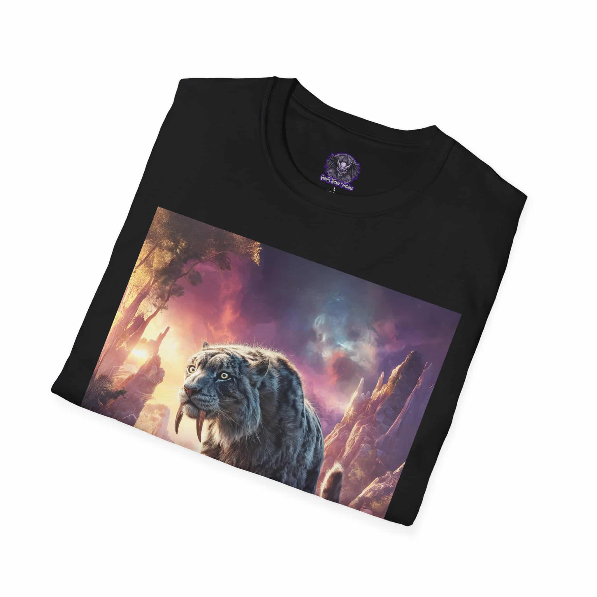 Prehistoric Smilodon aka Sabre-Tooth Tiger II Unisex T-Shirt, Graphic Tee, Unique Gift, Casual Wear - Image 4