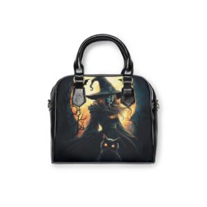 Witch With Black Cat By Moonlight #MJ-W002 Shoulder Handbag