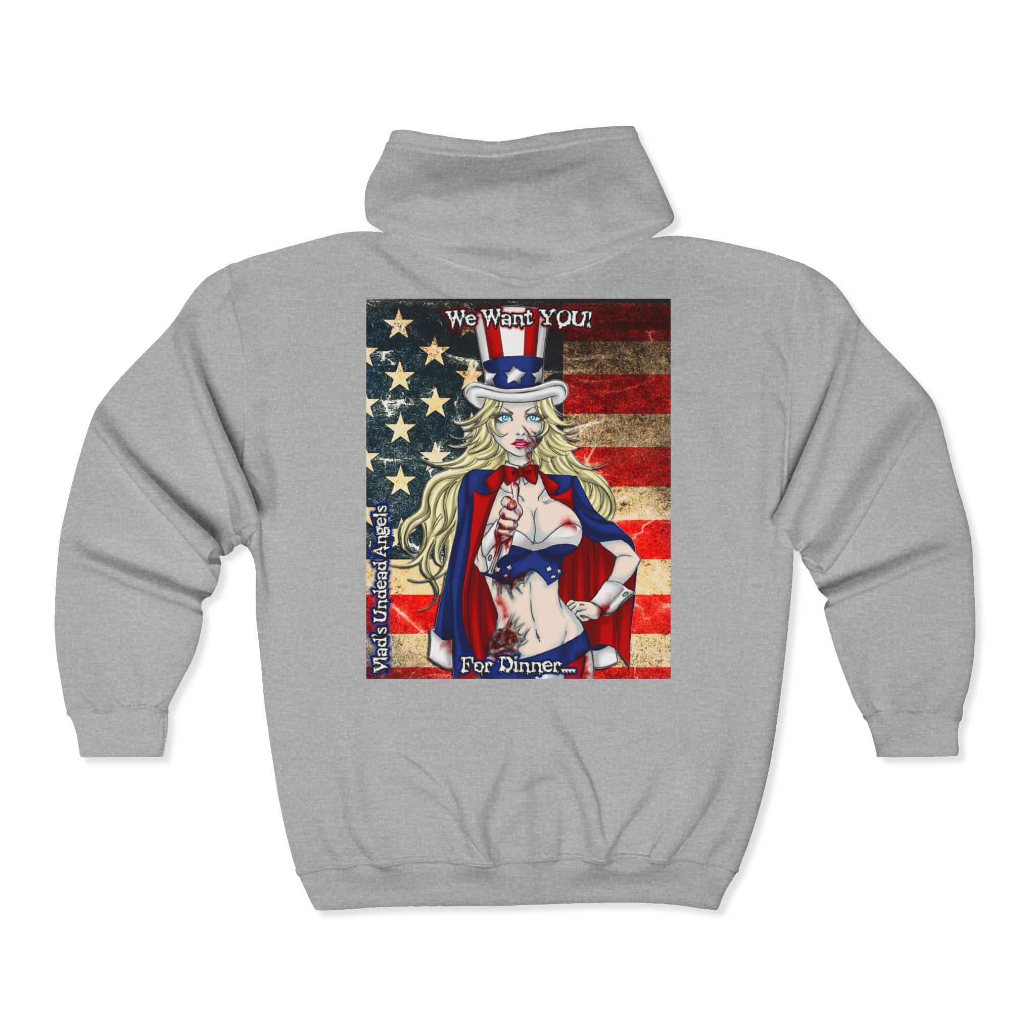 Undead Angels Zombie Patrion Classic Art Style Samantha Unisex Heavy Blend™ Full Zip Hooded Sweatshirt - Image 4
