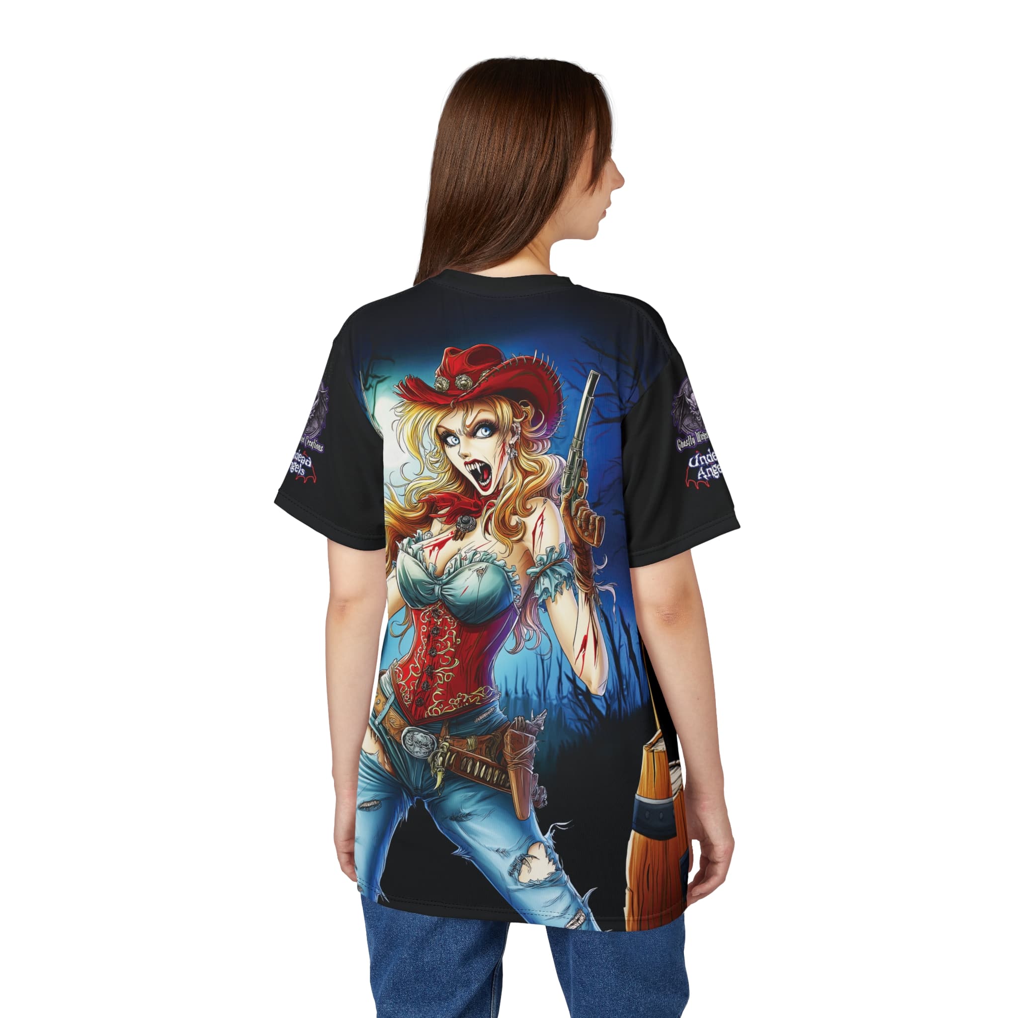 Undead Angels Zombie Cowgirl Cassidy Classic Reborn Style IV Unisex Cut & Sew Tee (AOP) - Image 14