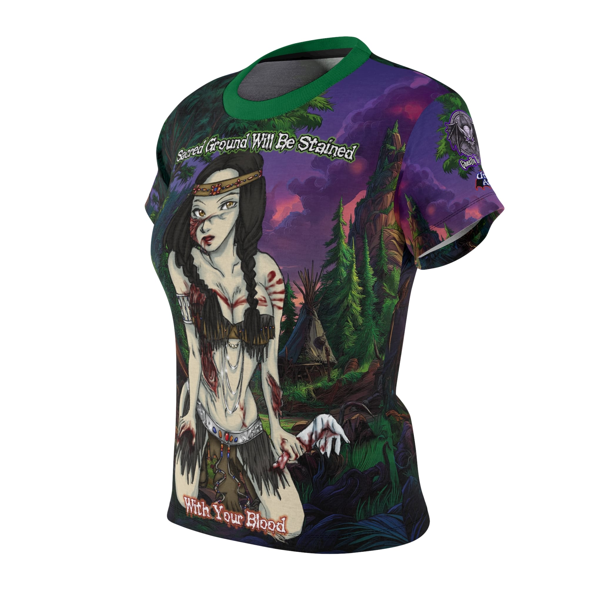 Undead Angels Zombie Native American Kaliska: Classic Art (w/ Text) Women's Cut & Sew Tee (AOP) - Image 3