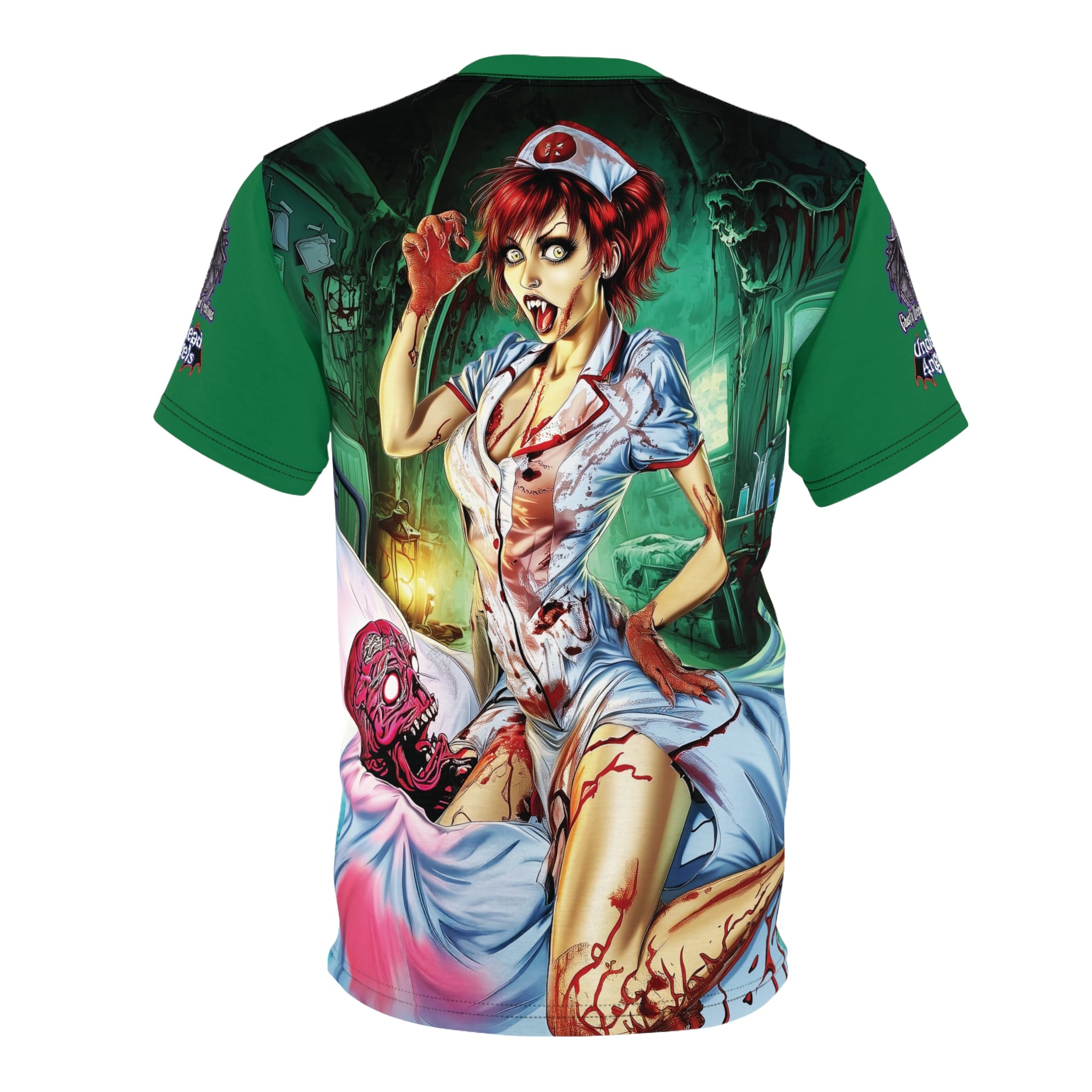 Undead Angels Zombie Nurse Abigail Reborn Style BZ-DS Unisex Cut & Sew Tee (AOP) Green - Image 7