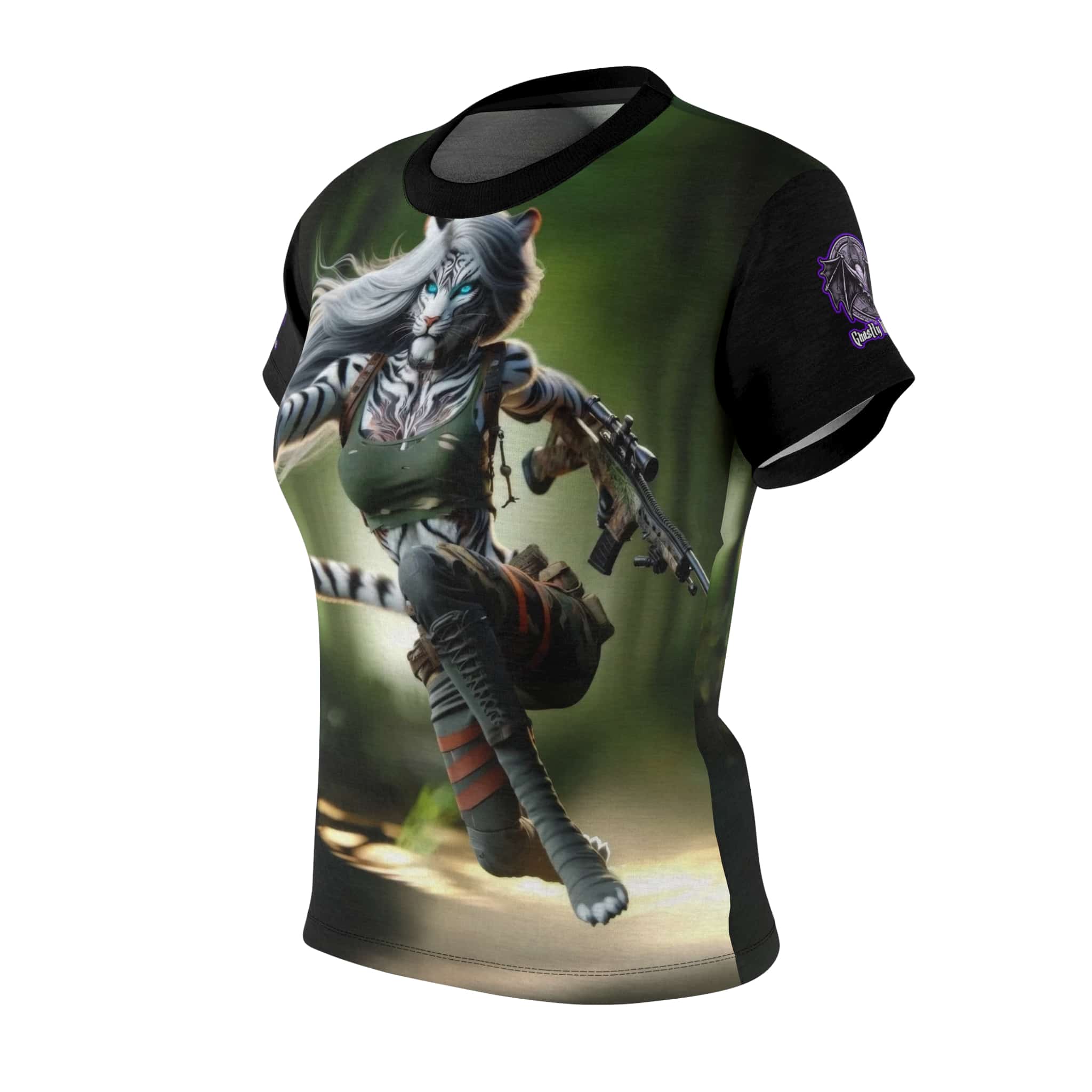 Arm The Animals: Hunter Tiger Girl #AA-D-WT002 Women's Cut & Sew Tee (AOP) - Image 3
