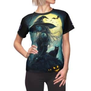 Witch With Black Cat By Moonlight #MJ-W001 Women's Cut & Sew Tee (AOP)