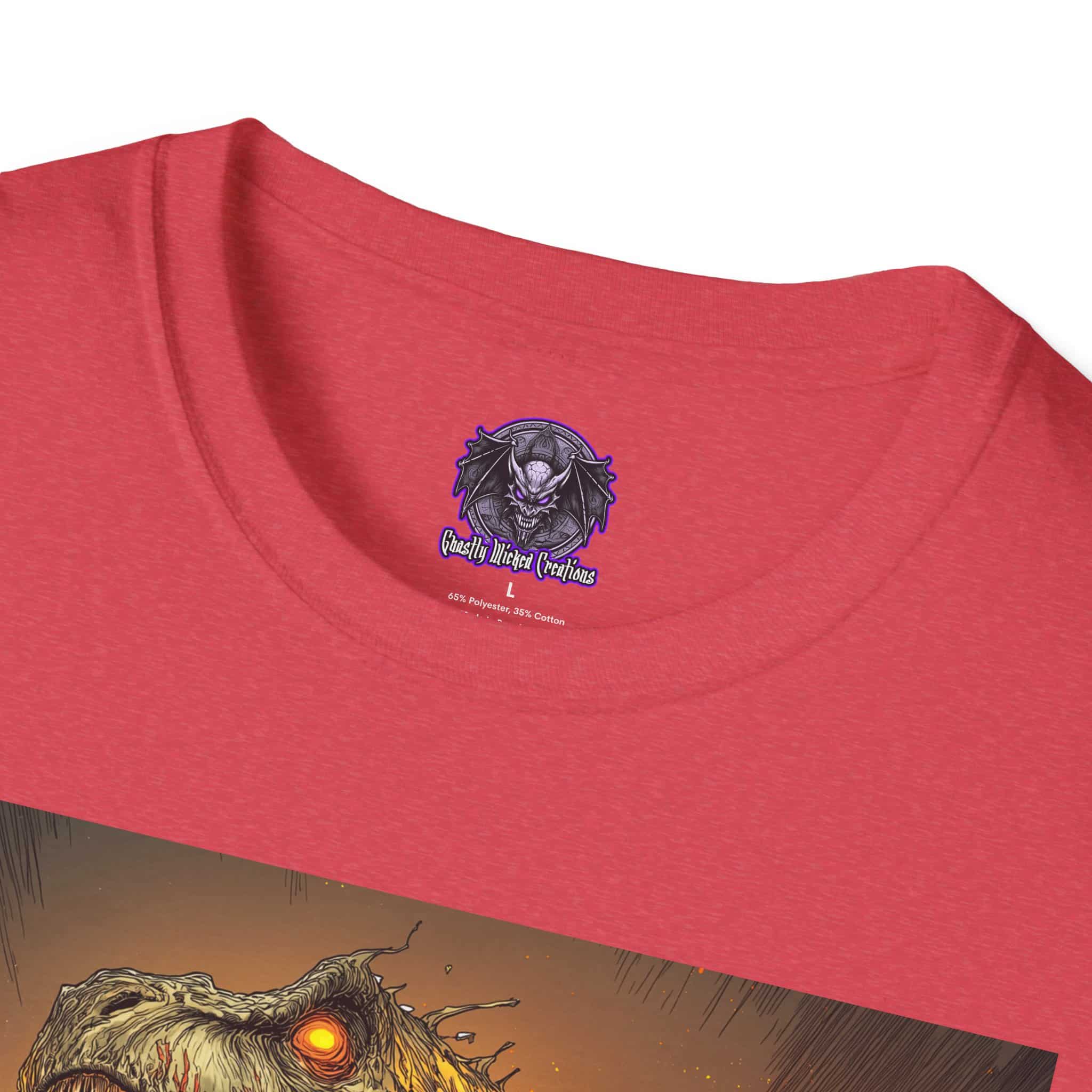 Zombie T-Rex Tyrannosaurus In Volcanic Wasteland Unisex T-Shirt - Image 51