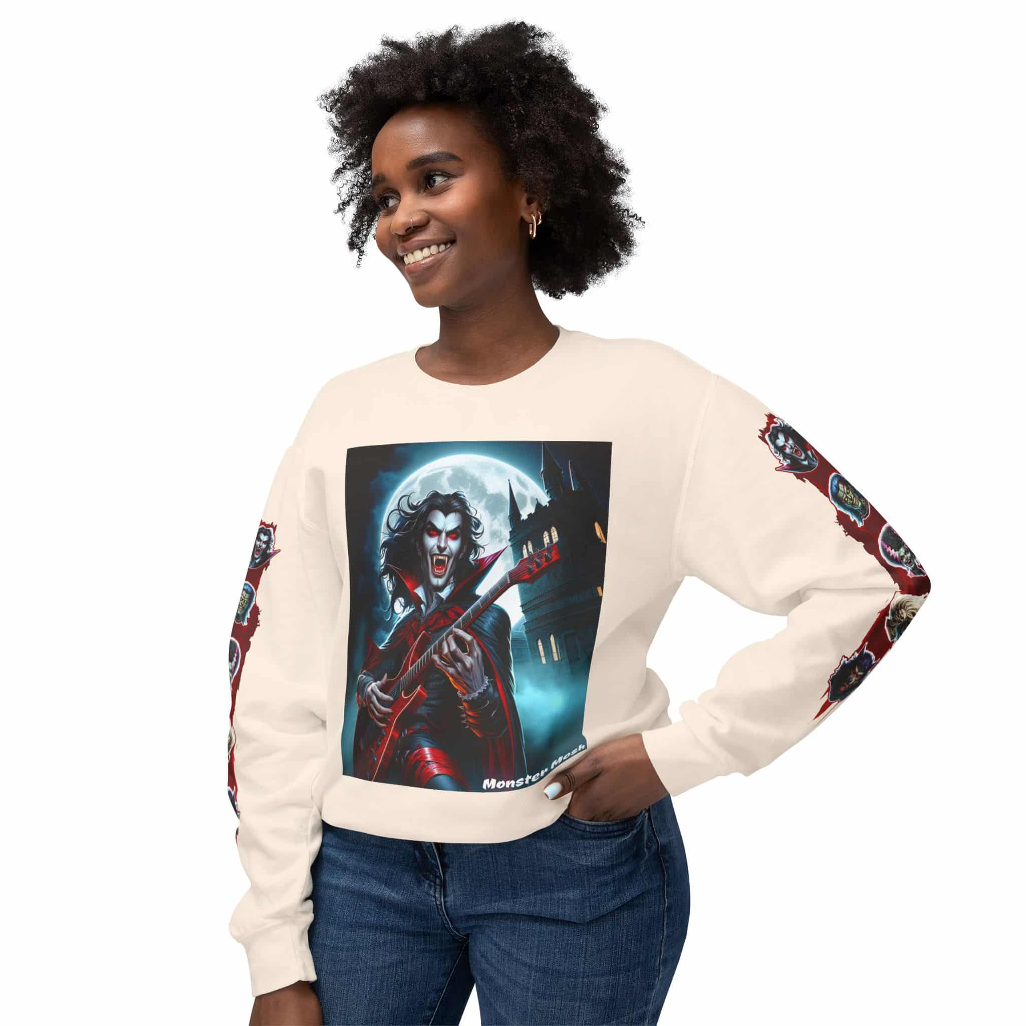 Monster Mosh 2024 Tour Drac on Guitar MM-D001 Deluxe Unisex Lightweight Crewneck Sweatshirt - Image 19