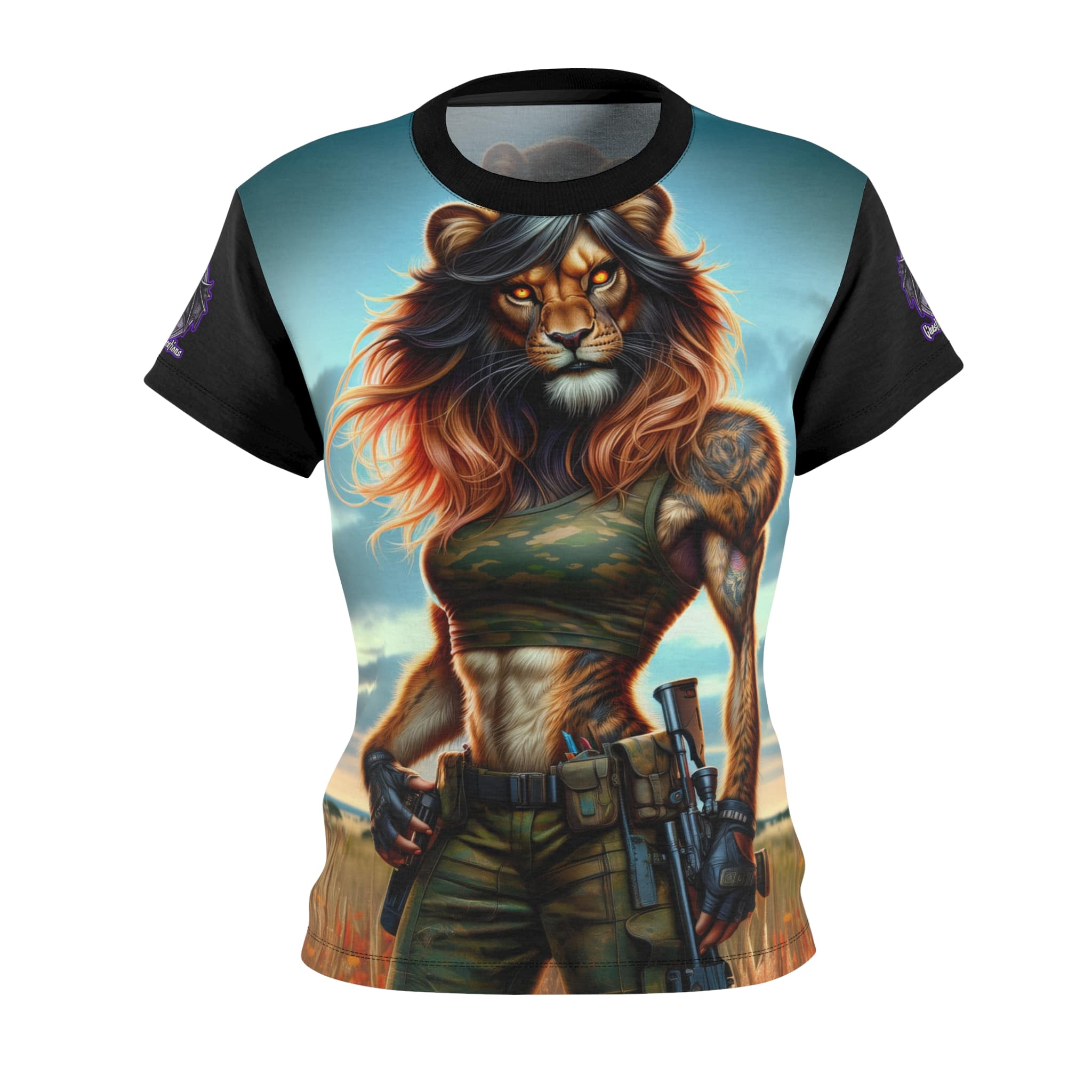 Arm The Animals: Commando Lioness #AA-D-Lis001 Women's Cut & Sew Tee (AOP) - Image 2