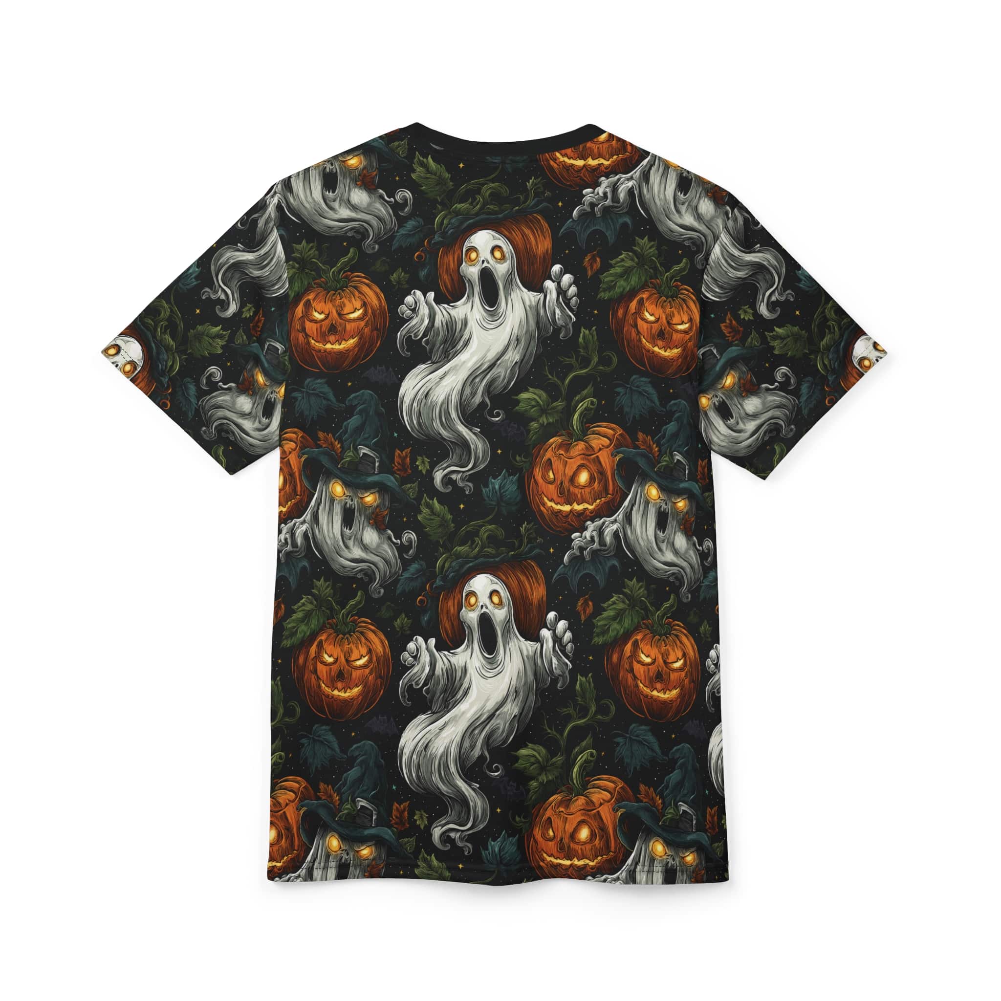 Halloween Ghosts & Pumpkins Pattern 1 Unisex Cut & Sew Tee (AOP) - Image 9