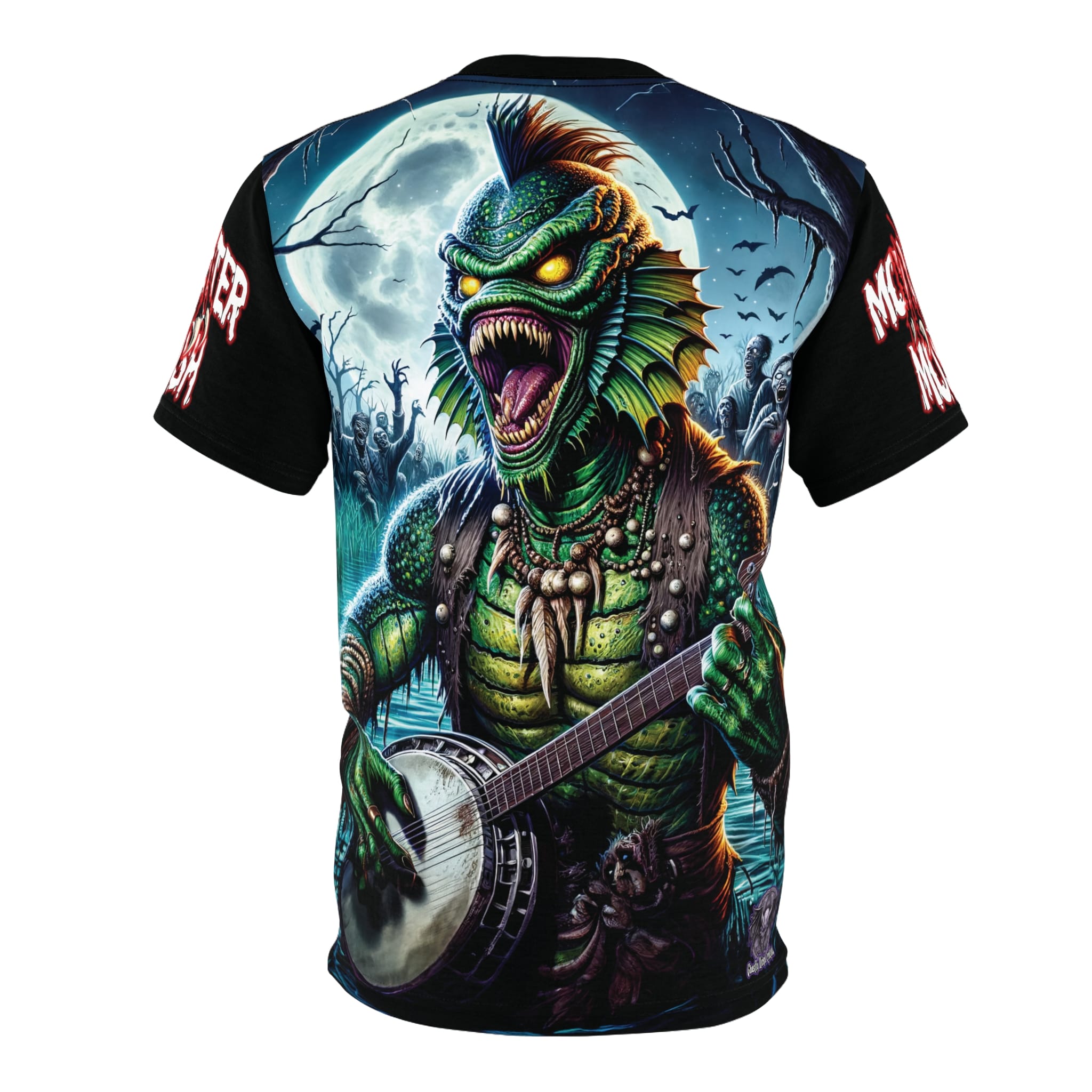 Monster Mosh 2024 Tour Gill On Banjo MM-D005 Unisex Cut & Sew Tee (AOP) - Black or Green Sleeves - Image 6