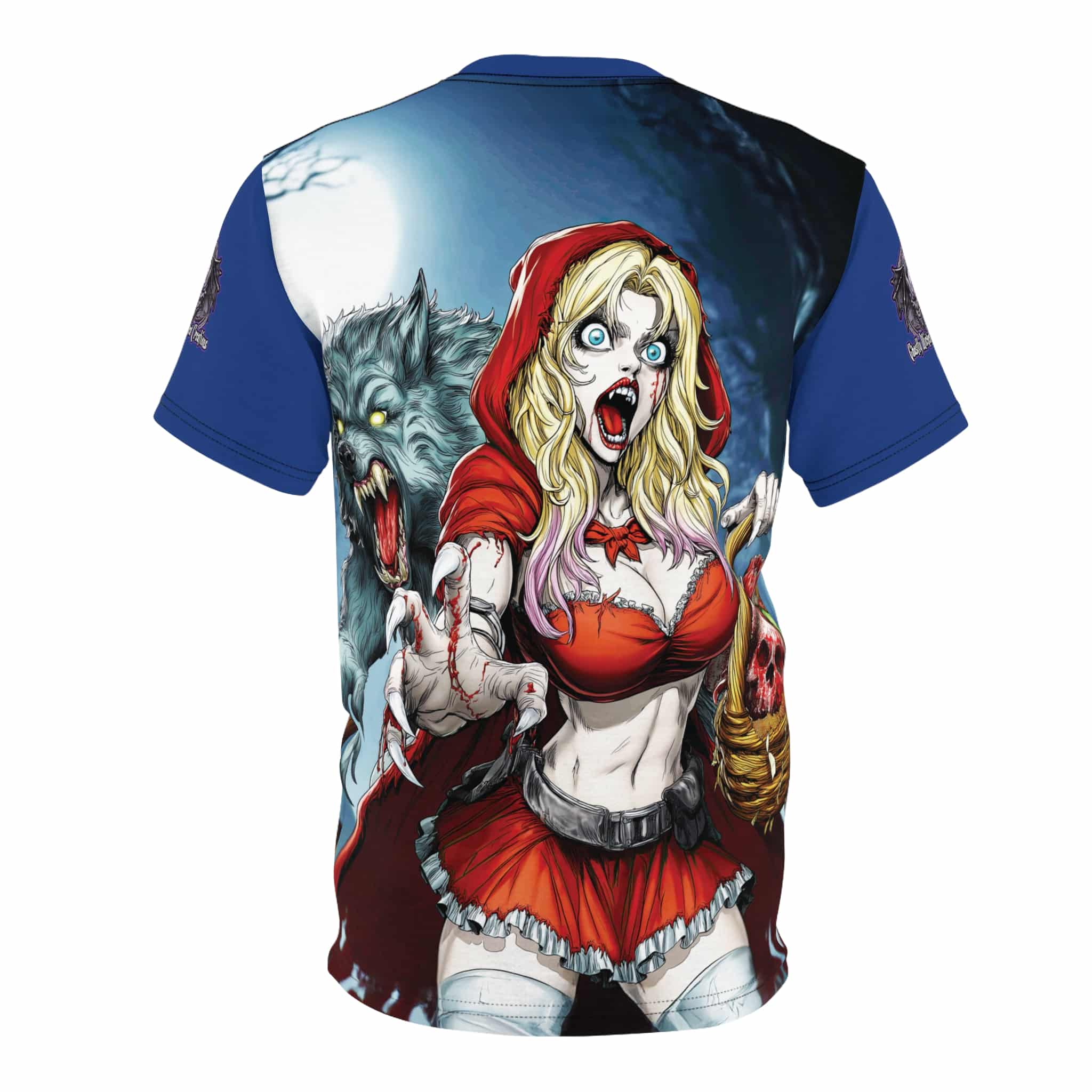 Vampire Red Riding Hood By Ghastly Wicked Tales 2025-01 Unisex Cut & Sew Tee (AOP) Blue - Image 7