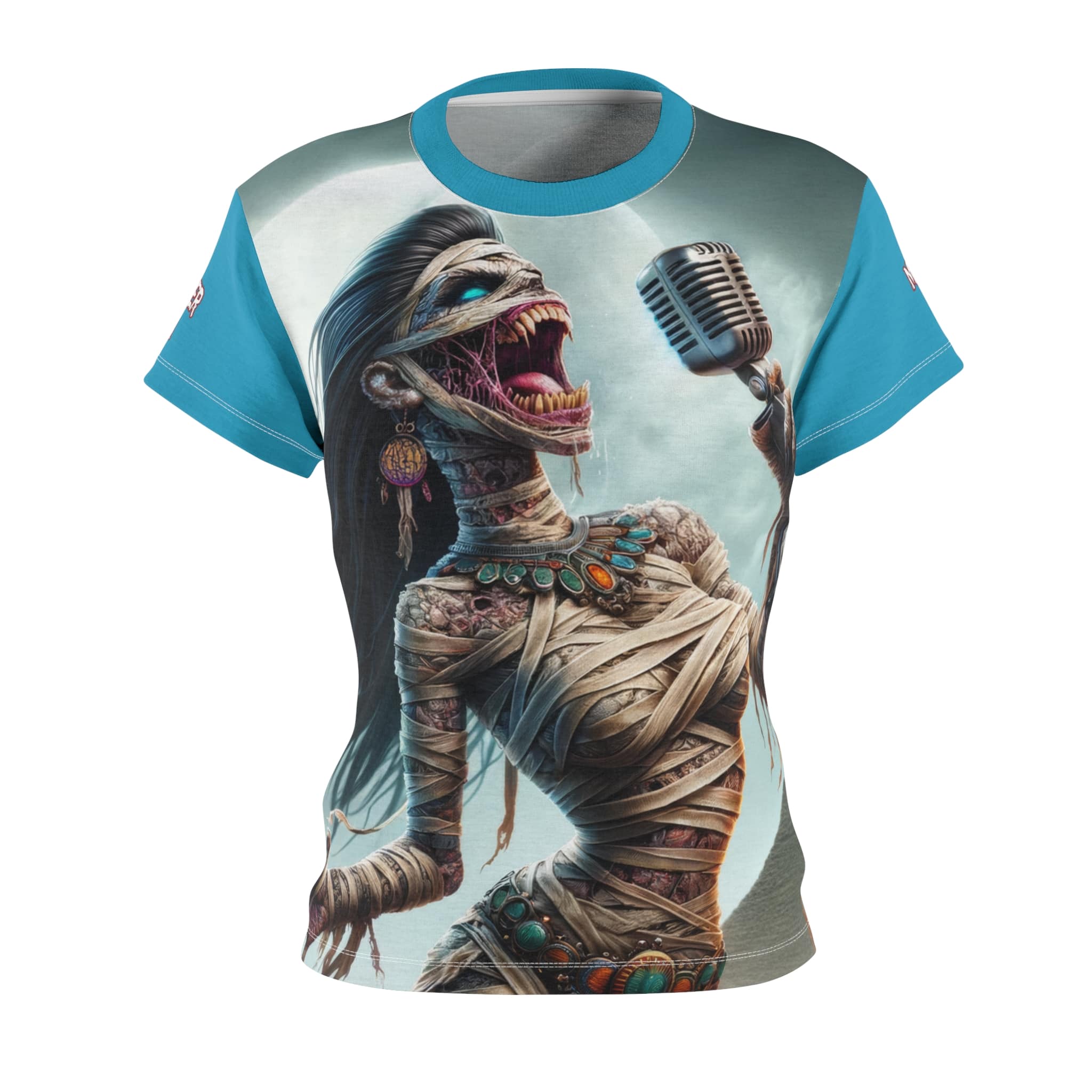 Monster Mosh 2024 Tour Mummy Goddess Singer #MM-D-MG01 Women's Cut & Sew Tee (AOP) - Black or Pink Sleeves - Image 8