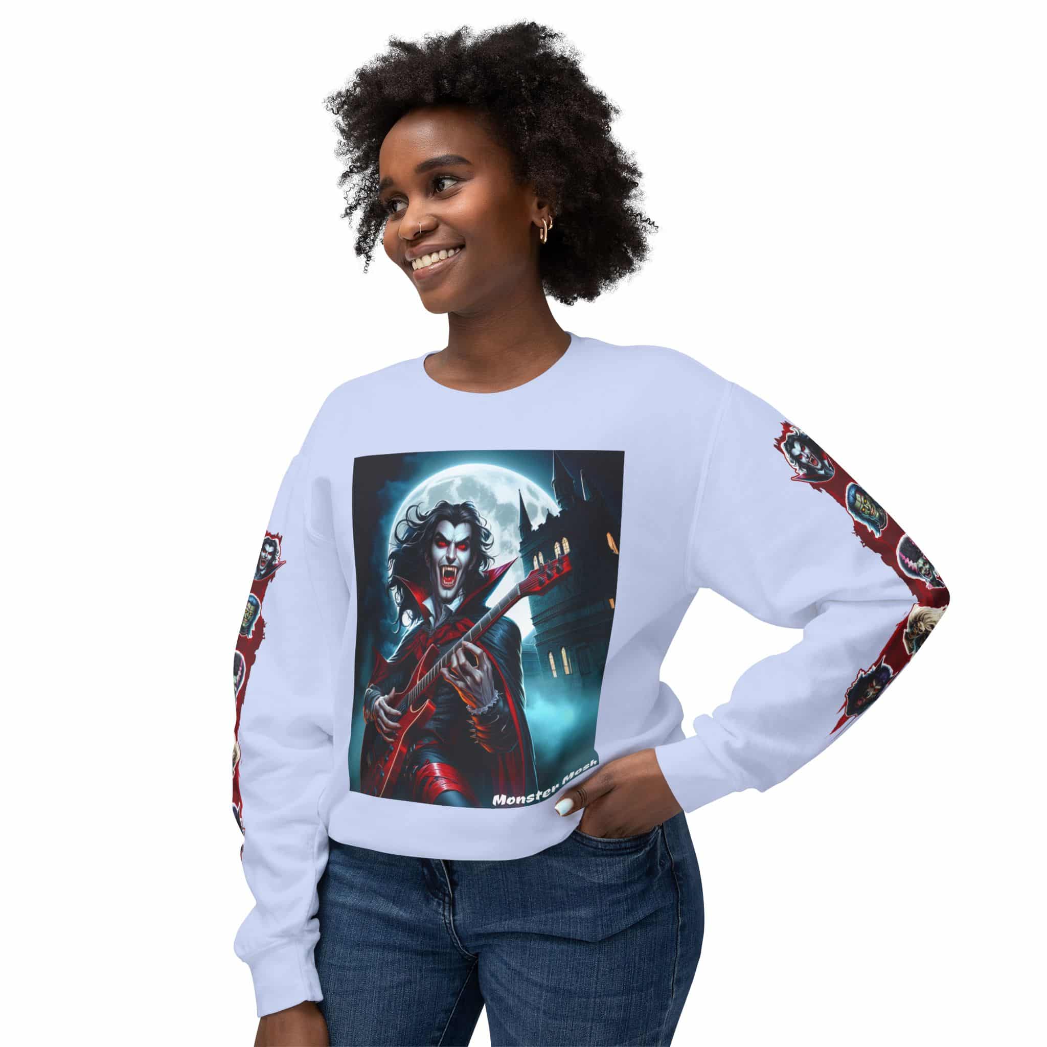 Monster Mosh 2024 Tour Drac on Guitar MM-D001 Deluxe Unisex Lightweight Crewneck Sweatshirt - Image 11