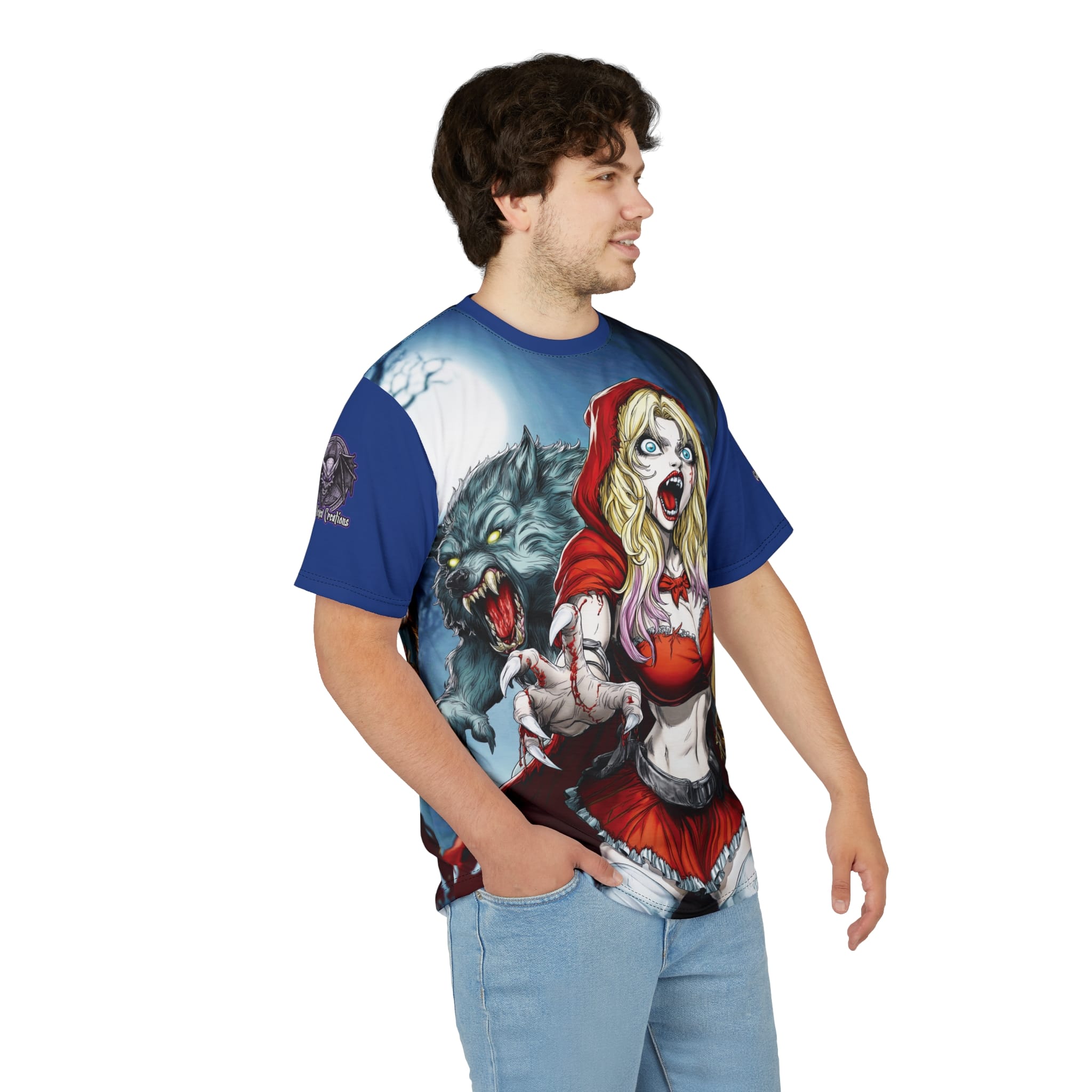 Vampire Red Riding Hood By Ghastly Wicked Tales 2025-01 Unisex Cut & Sew Tee (AOP) Blue - Image 16