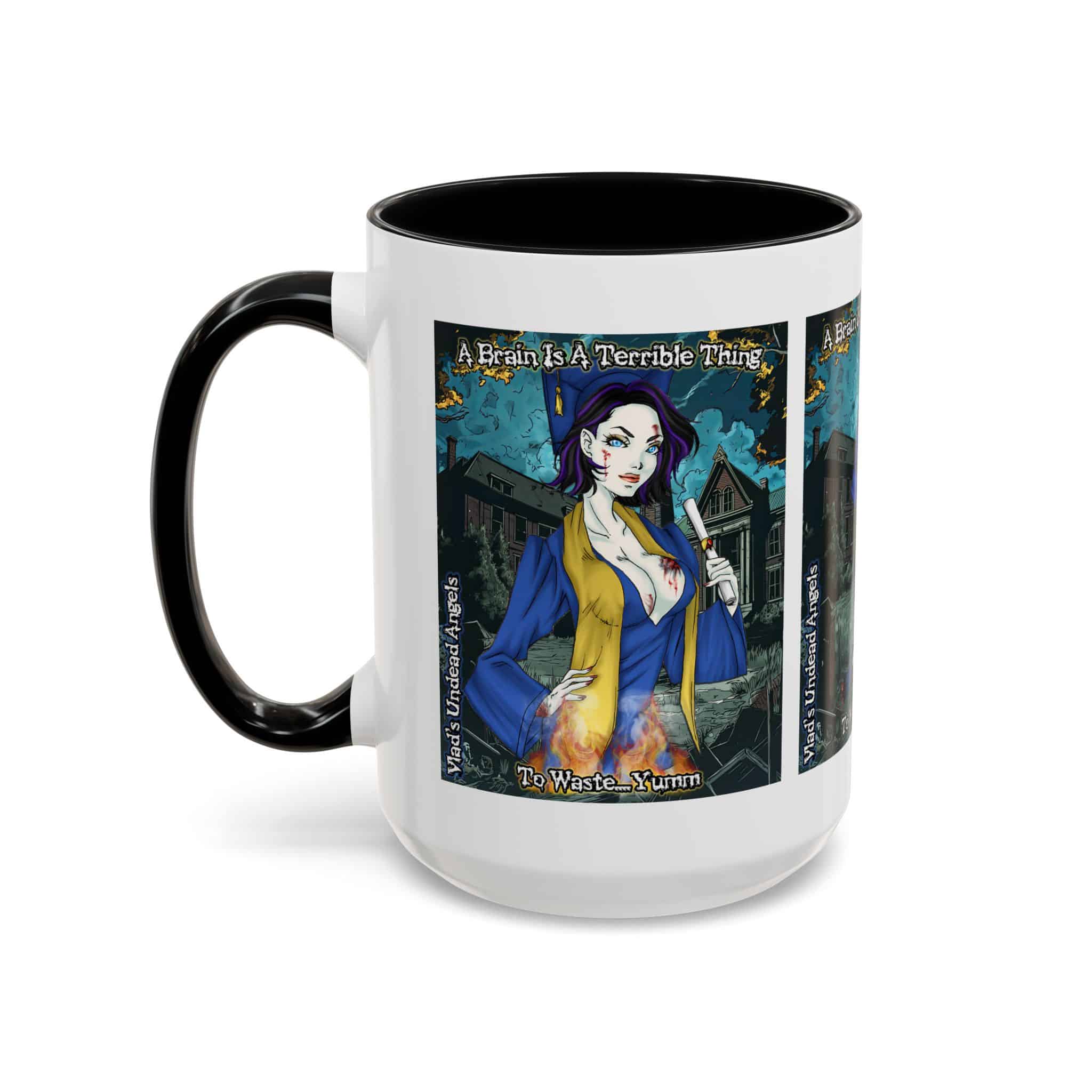 Tiffany Undead Angel Zombie Graduate – Classic Art V2 w/Text Accent Coffee Mug (11, 15oz) - Image 23