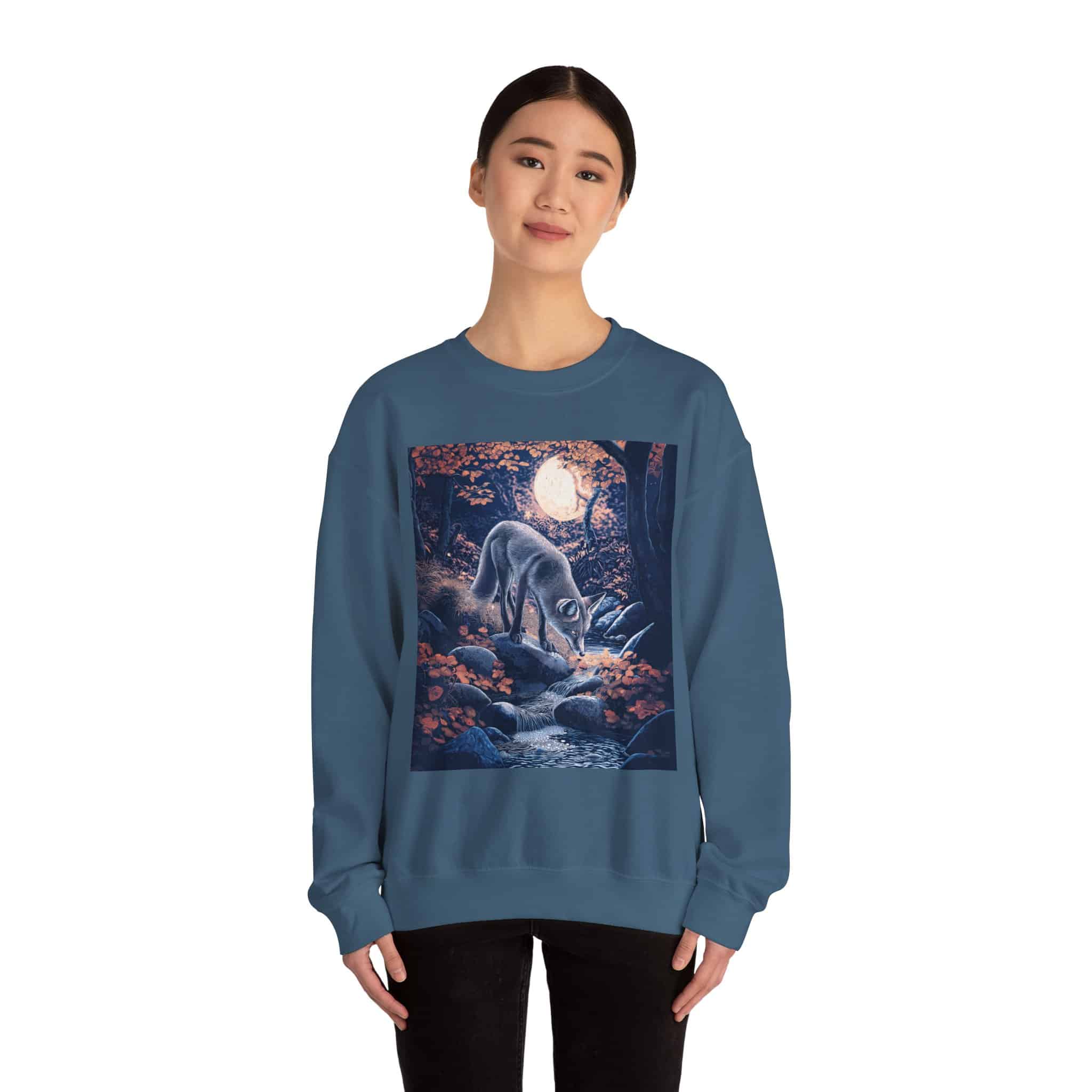 Fox By Stream At Moonlight by Wyldesigns Unisex Heavy Blend™ Crewneck Sweatshirt - Image 18