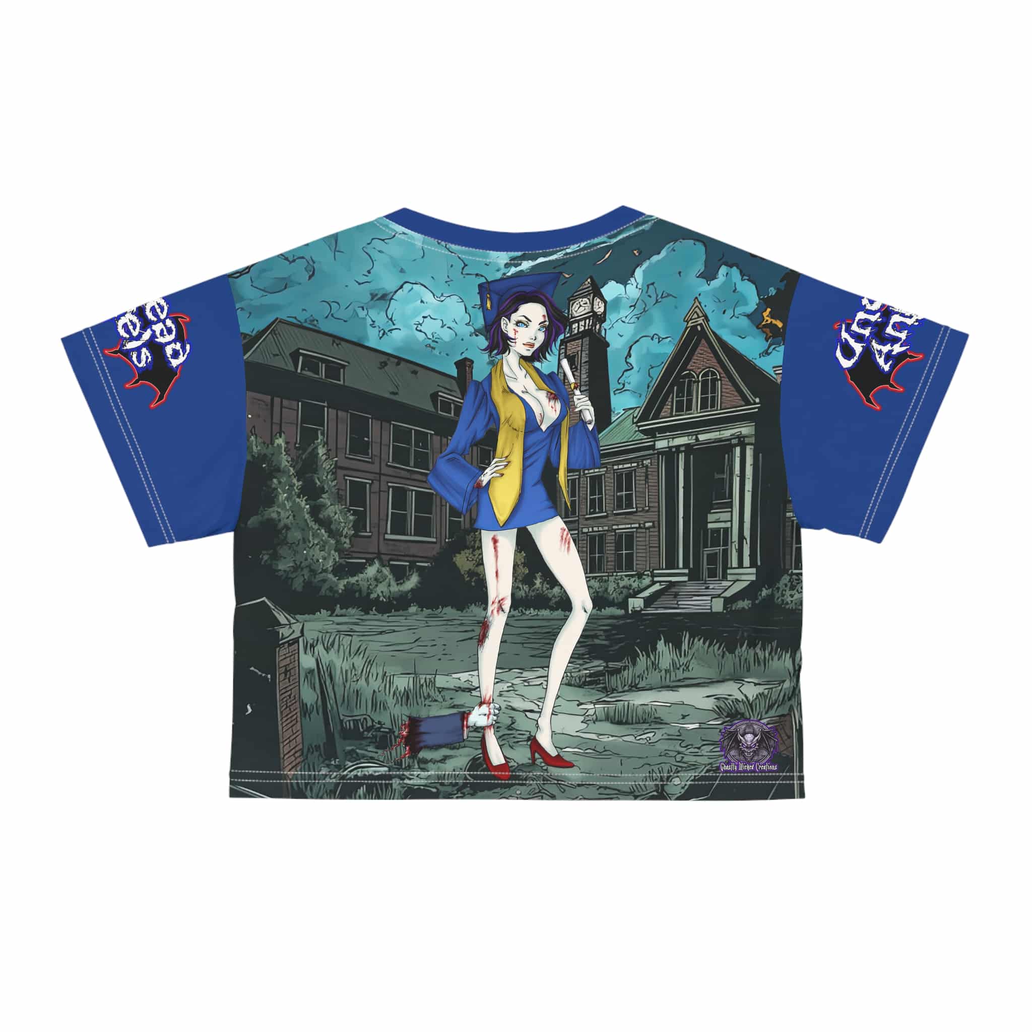 Tiffany Undead Angel Graduate - Classic Art Crop Tee (AOP) - Image 2