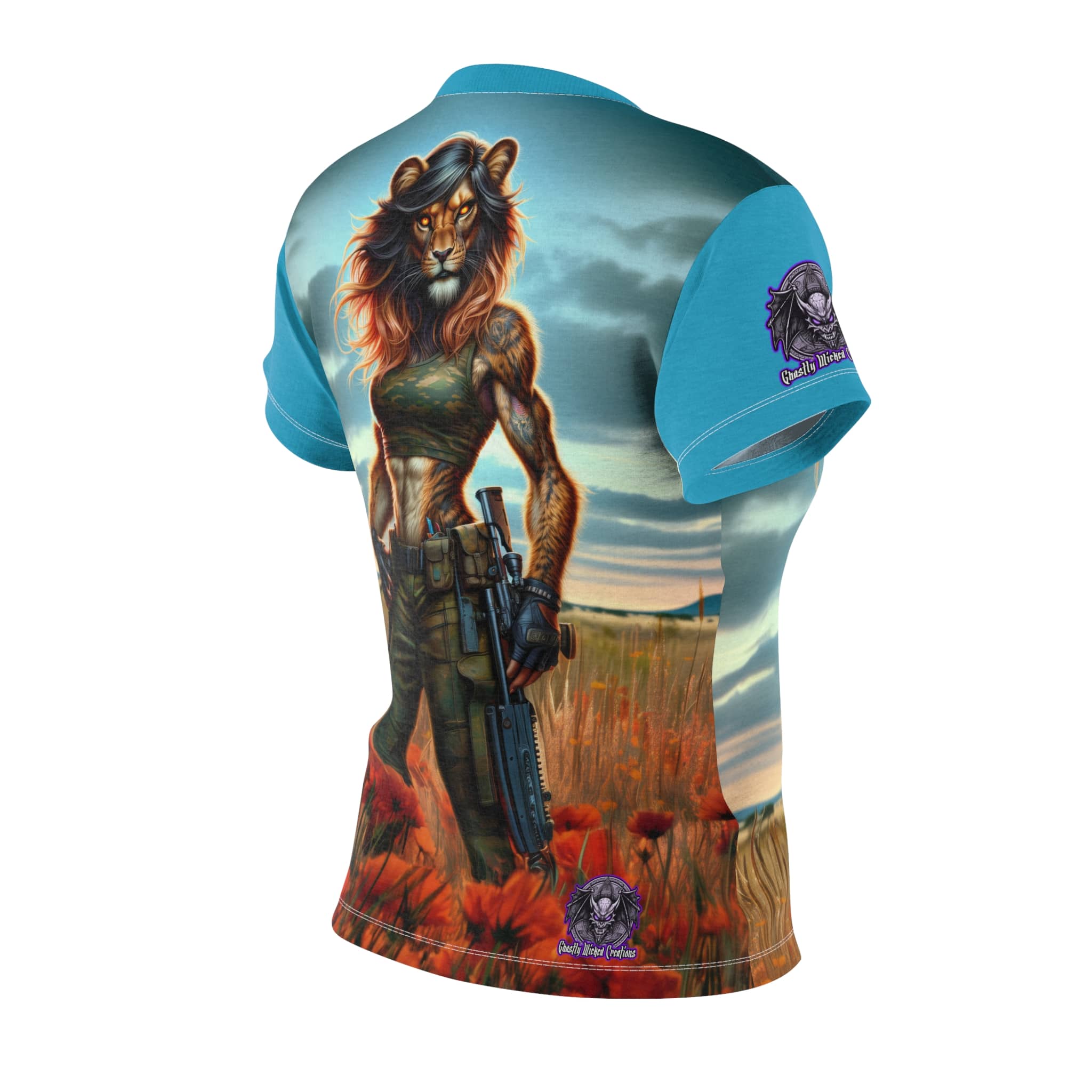 Arm The Animals: Commando Lioness #AA-D-Lis001 Women's Cut & Sew Tee (AOP) - Image 9