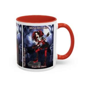 Crimson Undead Angel Vampiress Guitarist – Classic Art w/Text Accent Coffee Mug (11, 15oz)
