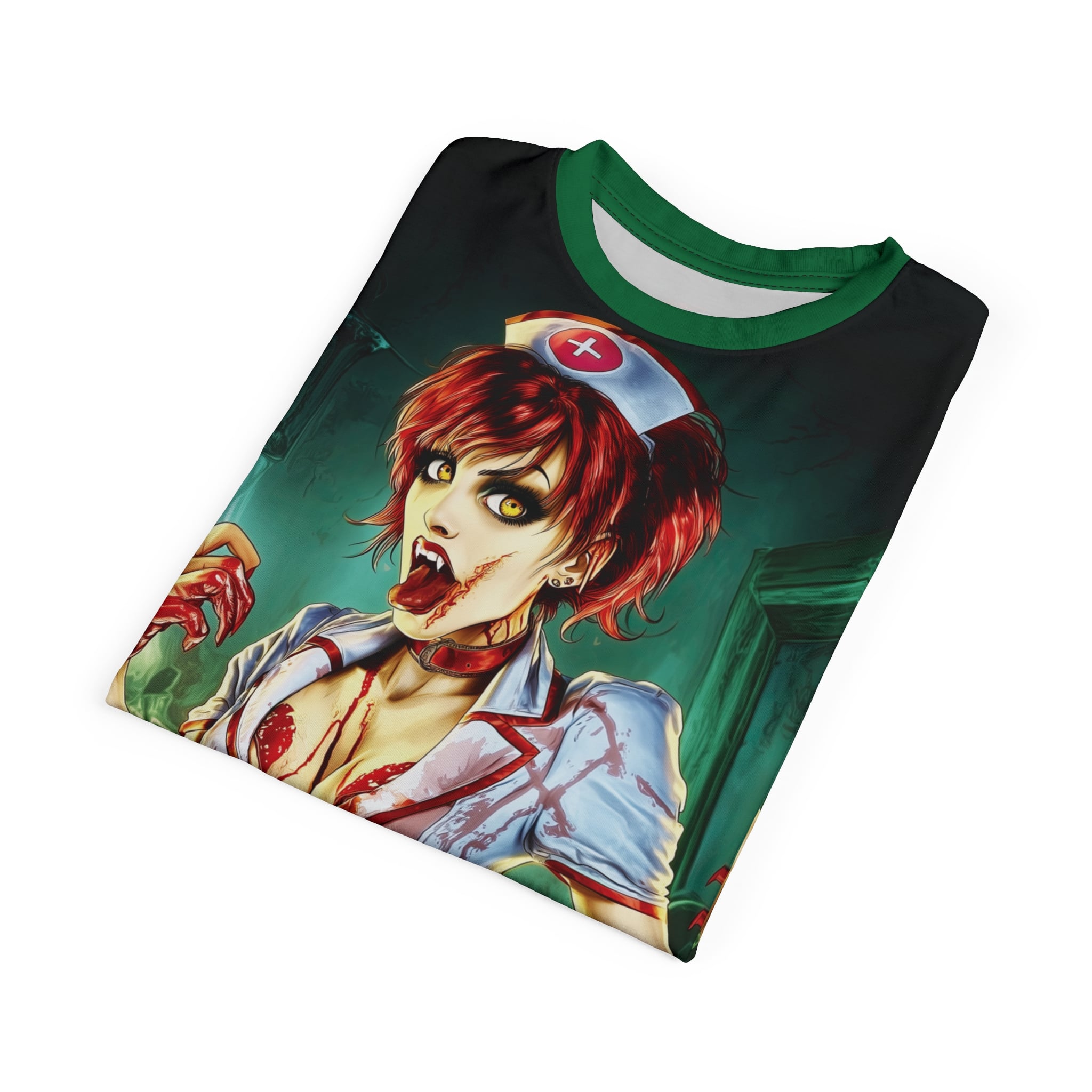 Undead Angels Zombie Nurse Abigail Reborn Style BZ-DS Unisex Cut & Sew Tee (AOP) Green - Image 20