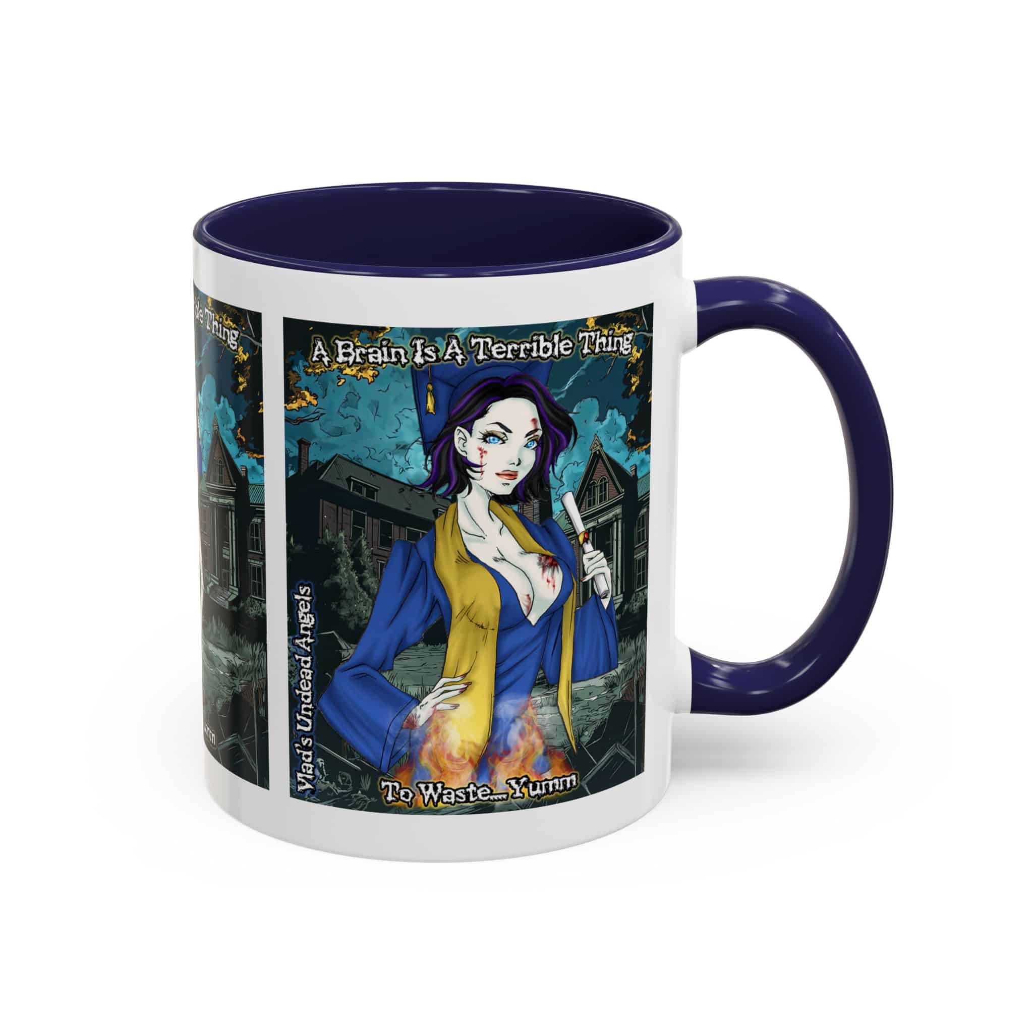 Tiffany Undead Angel Zombie Graduate – Classic Art V2 w/Text Accent Coffee Mug (11, 15oz) - Image 5