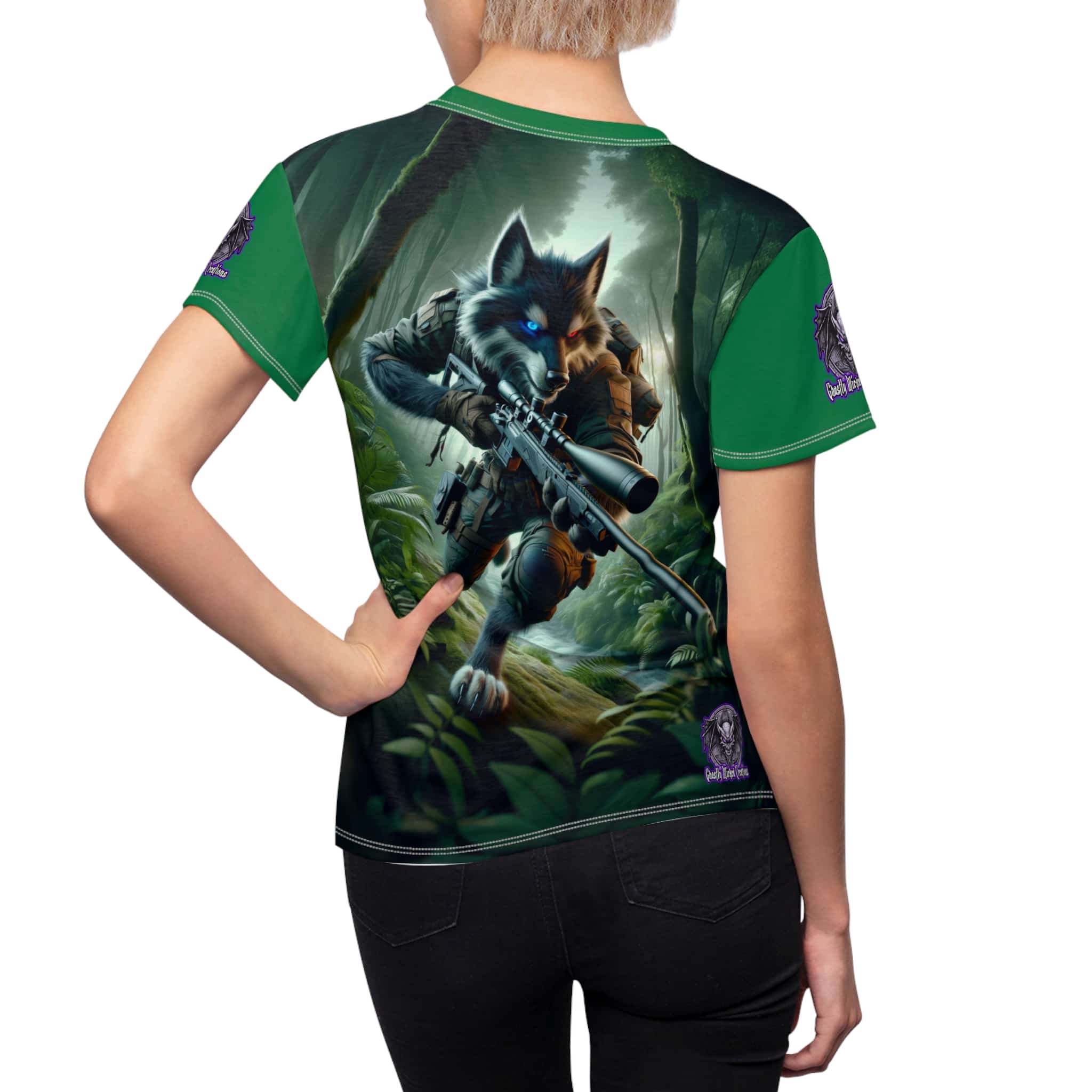 Arm The Animals: Hunter Wolf #AA-D-W001 Women's Cut & Sew Tee (AOP) - Image 11