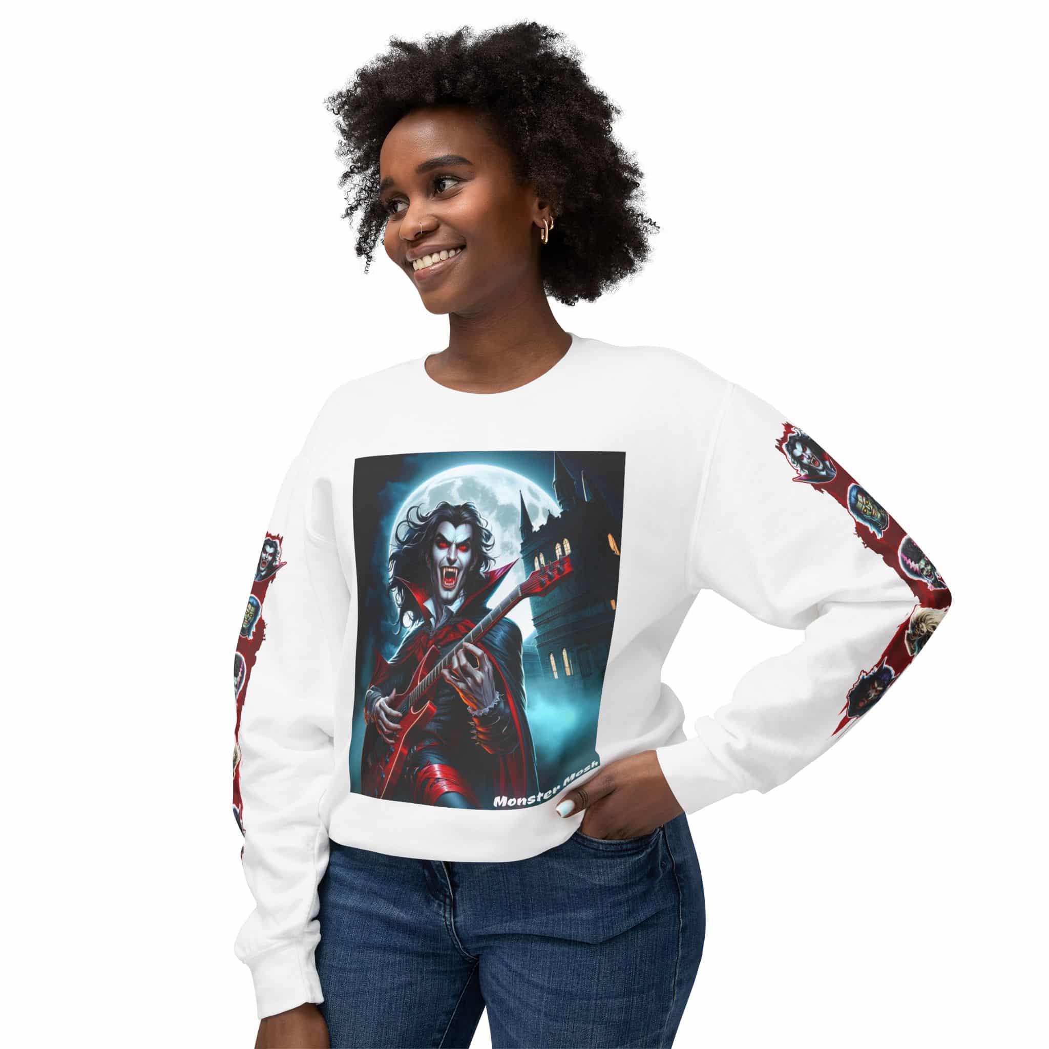 Monster Mosh 2024 Tour Drac on Guitar MM-D001 Deluxe Unisex Lightweight Crewneck Sweatshirt - Image 7