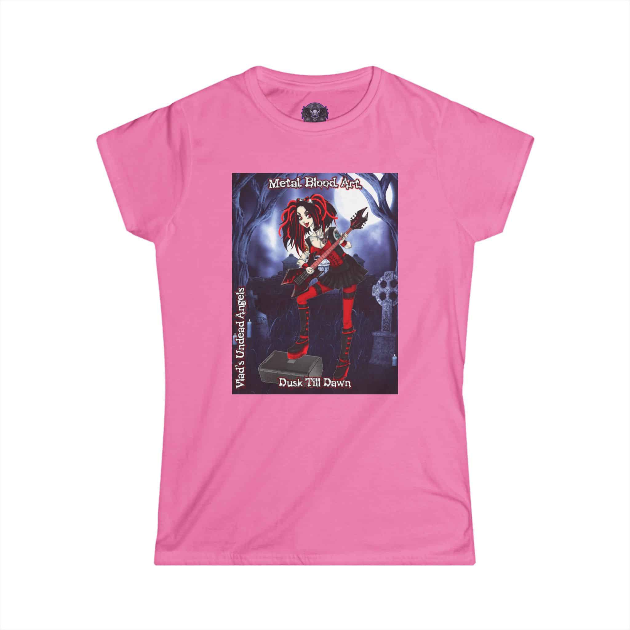 Crimson Undead Angel Guitarist - Classic Art w/Text Re-Issue Women's Softstyle Tee - Image 40