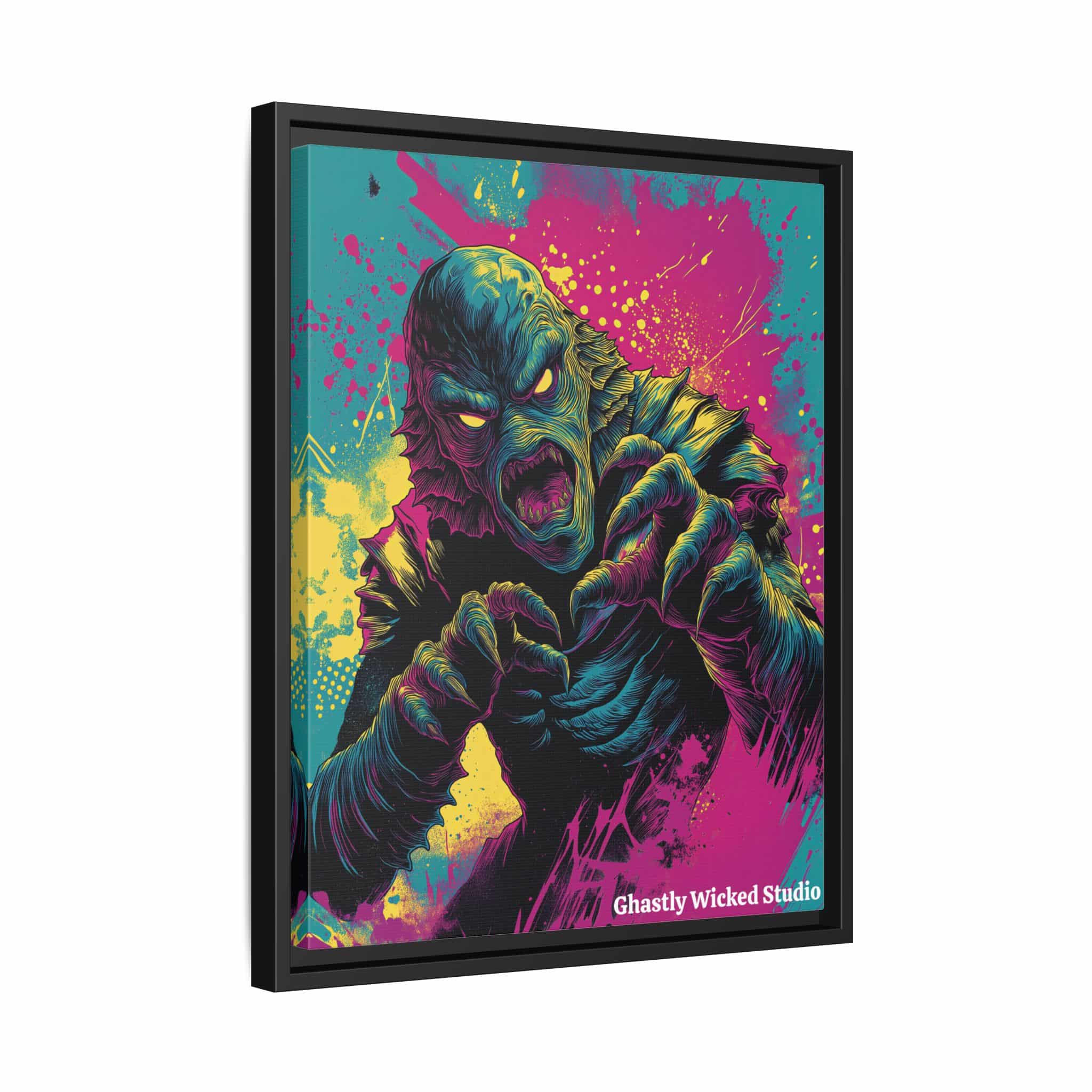 Creature From The Deep Pop 60’s Art Style Matte Canvas, Black Frame Halloween - Image 5
