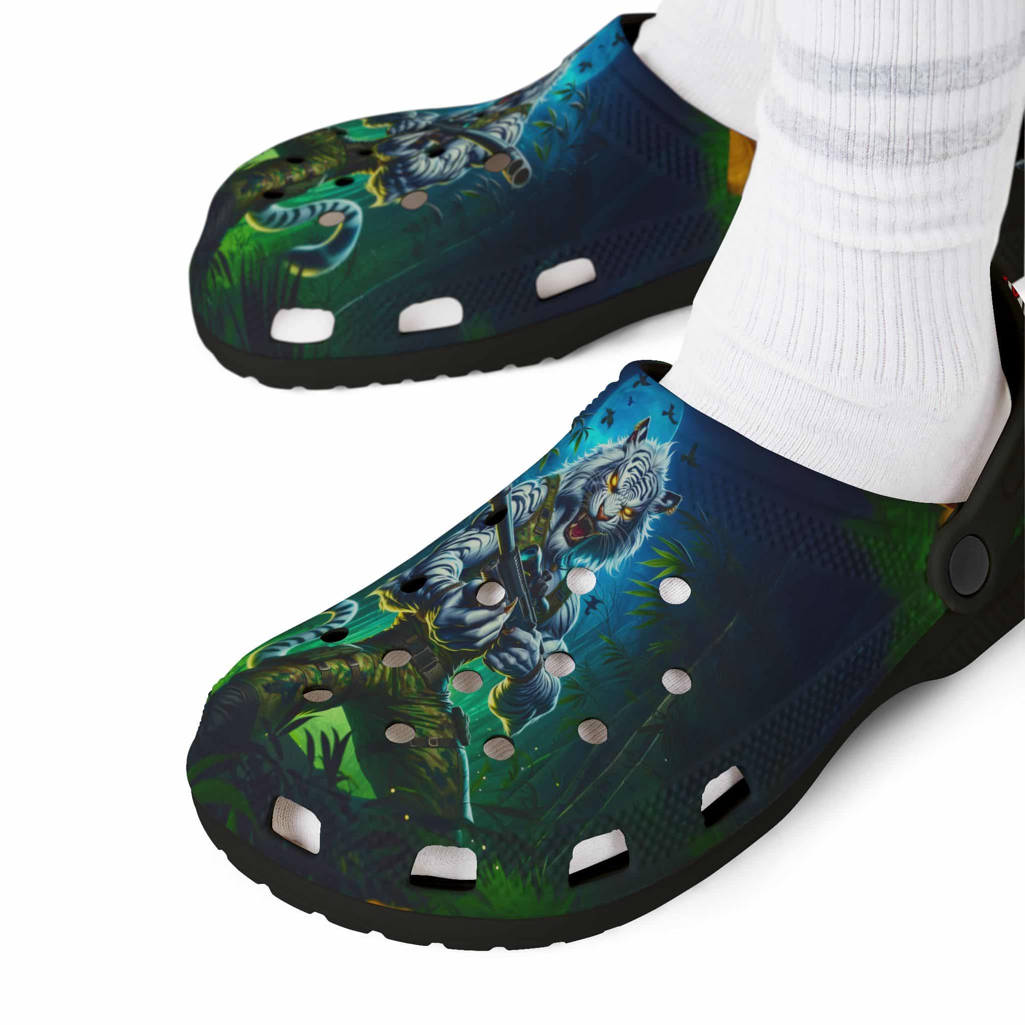 Clog Shoes - Arm The Animals: Commando Tiger #AA-D-WT003 Design