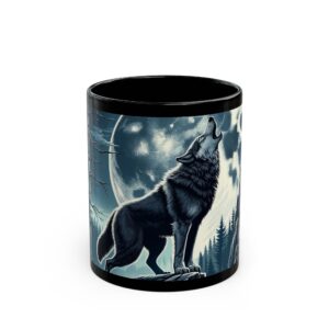 Wolf Howling WD-D001 By Wyldesigns Black Mug (11oz, 15oz)