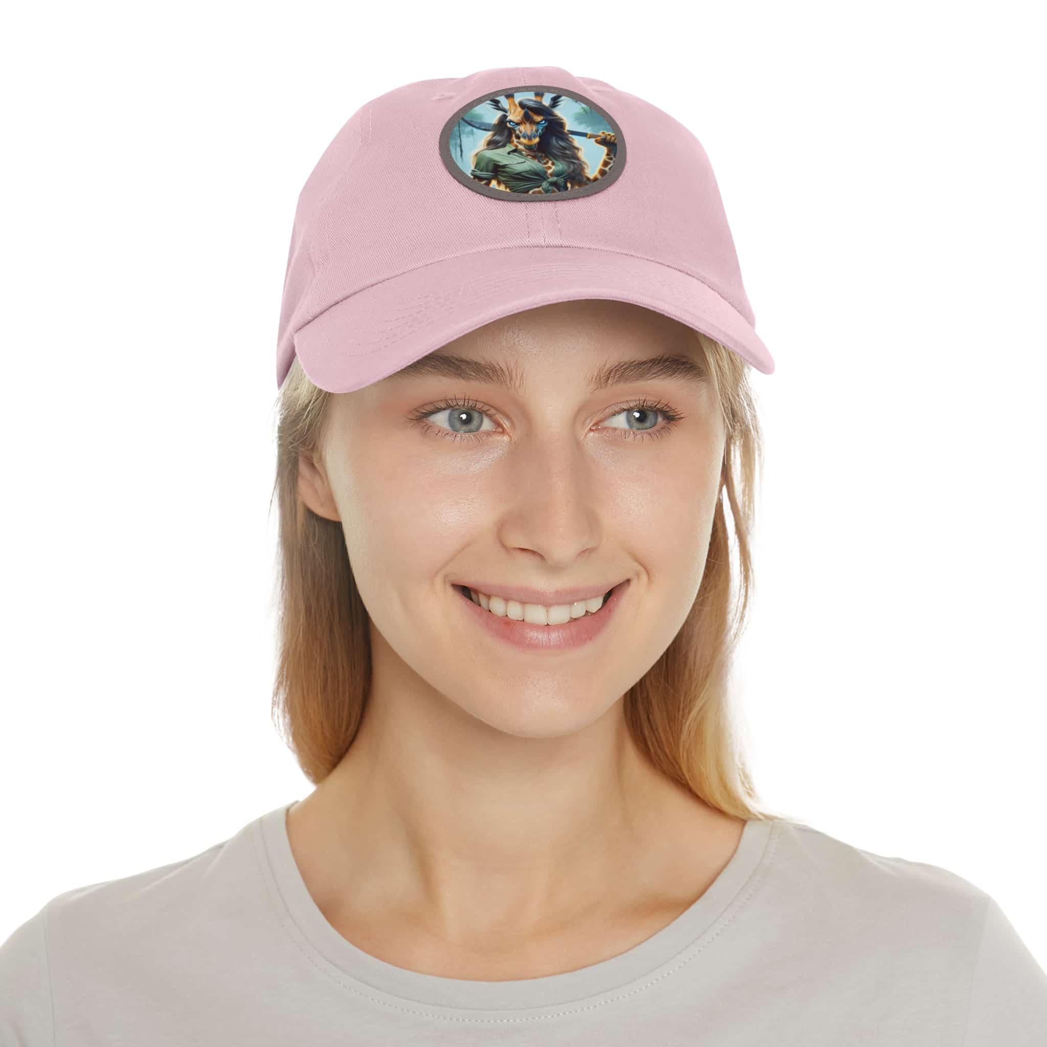 Arm The Animals: Hunter Giraffe Girl #AA-D-Gi001 Artistic Round Leather Patch Dad Hat - Stylish Casual Cap - Image 94