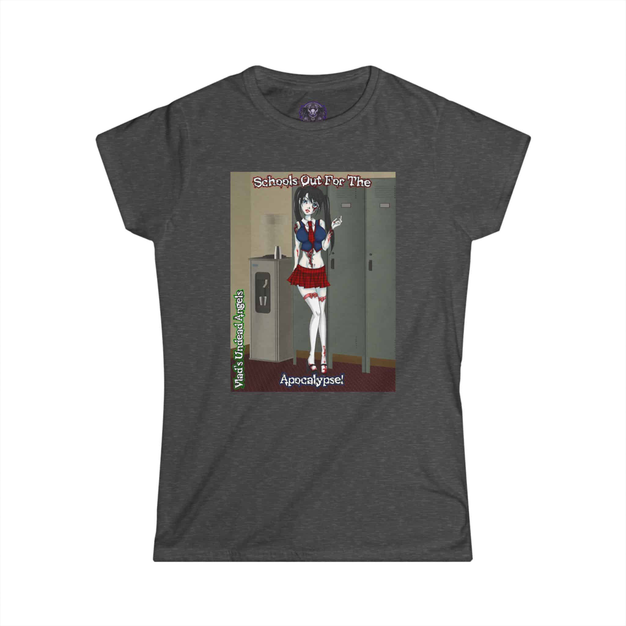 Rachel Undead Angel Zombie School Girl - Classic Art w/Text F1 Re-Issue Women's Softstyle Tee - Image 28