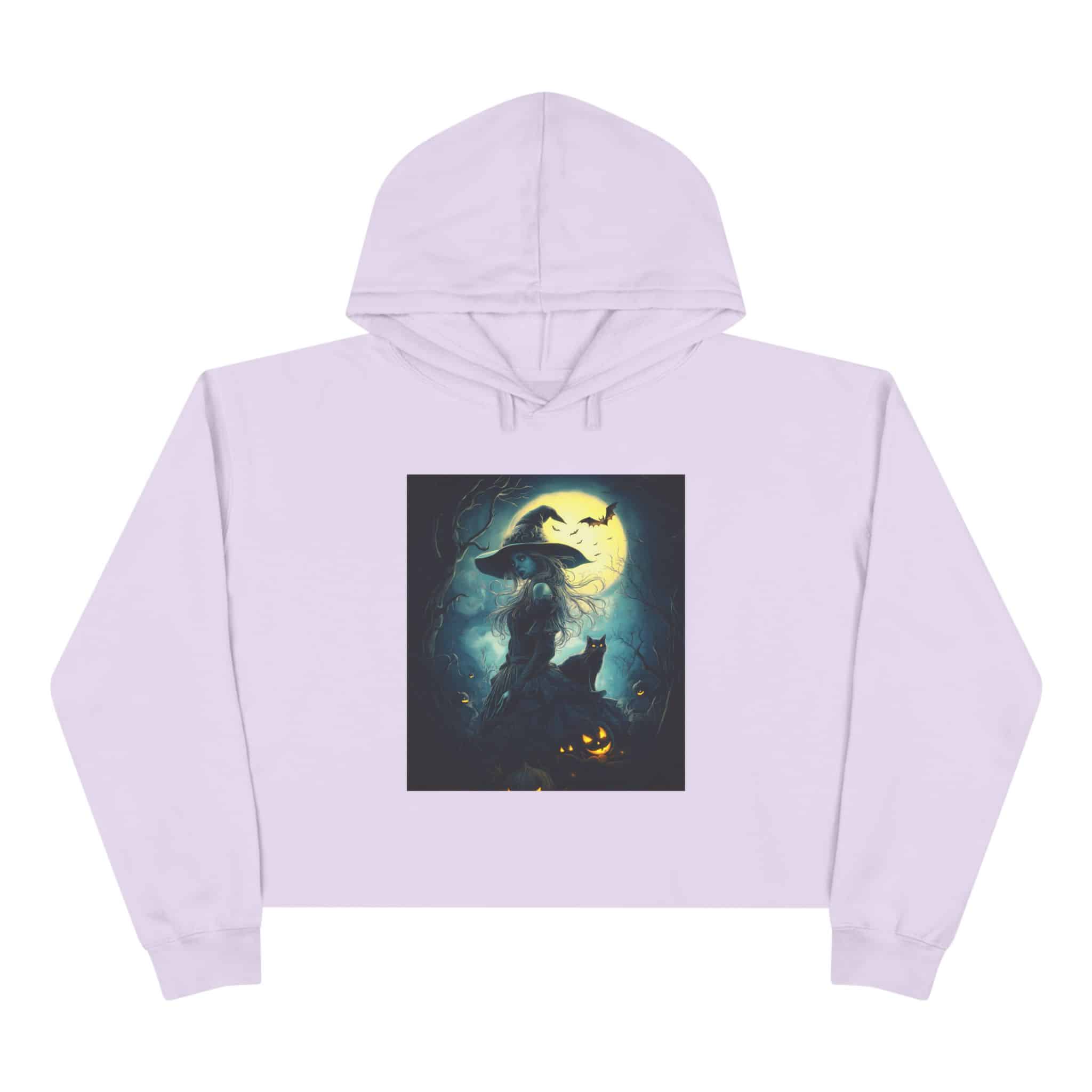 Witch With Black Cat By Moonlight #MJ-W001 Woman's Crop Hoodie - Image 13