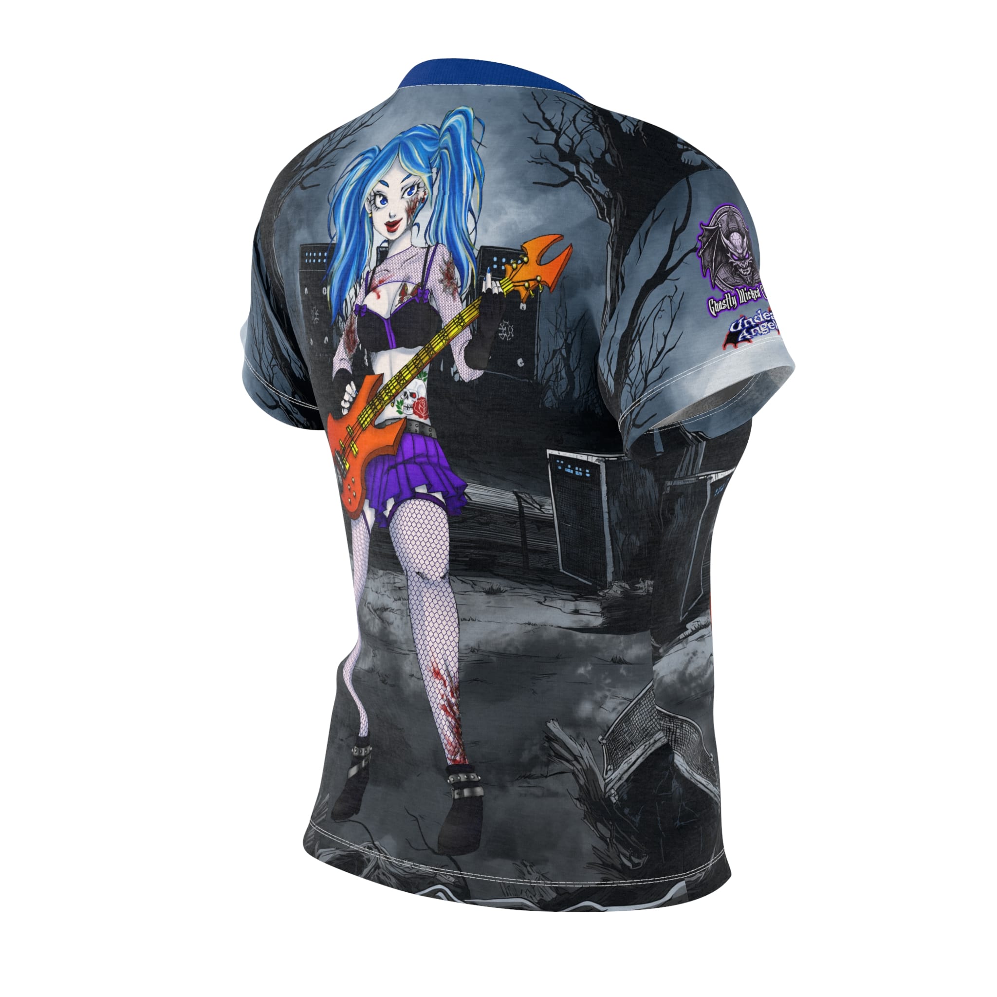 Ashley Undead Angel Bass Guitarist - Classic Art w/Text Women's Cut & Sew Tee (AOP) - Image 4