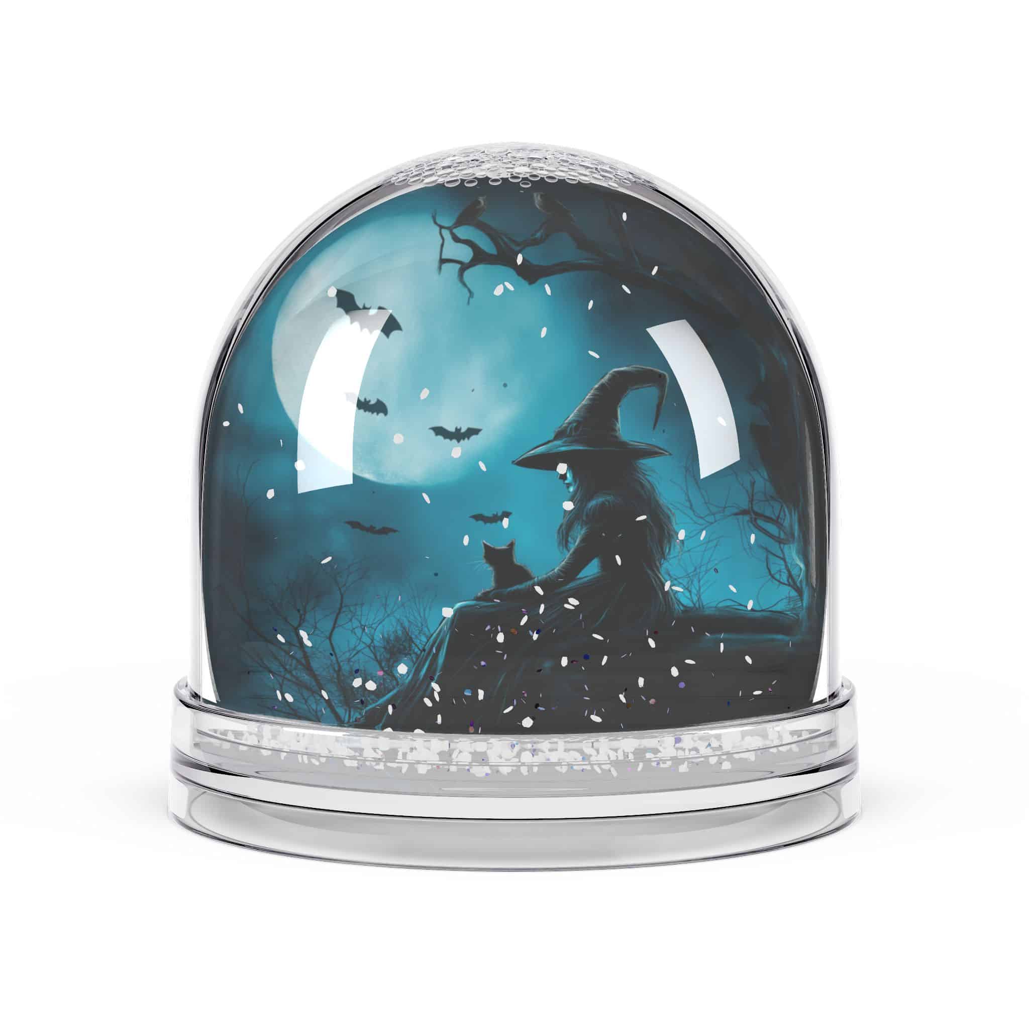 Witch With Black Cat By Moonlight #MJ-W003 Snow Globe