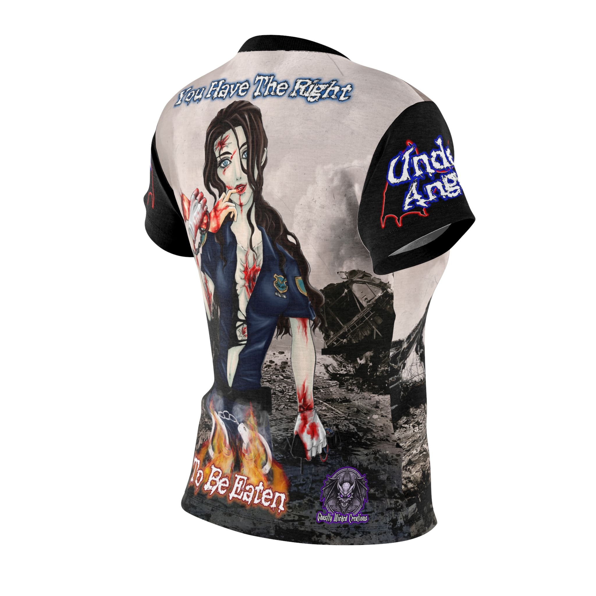 Terri Undead Angel Police Officer - Classic Art w/Text Women's Cut & Sew Tee (AOP) - Image 6