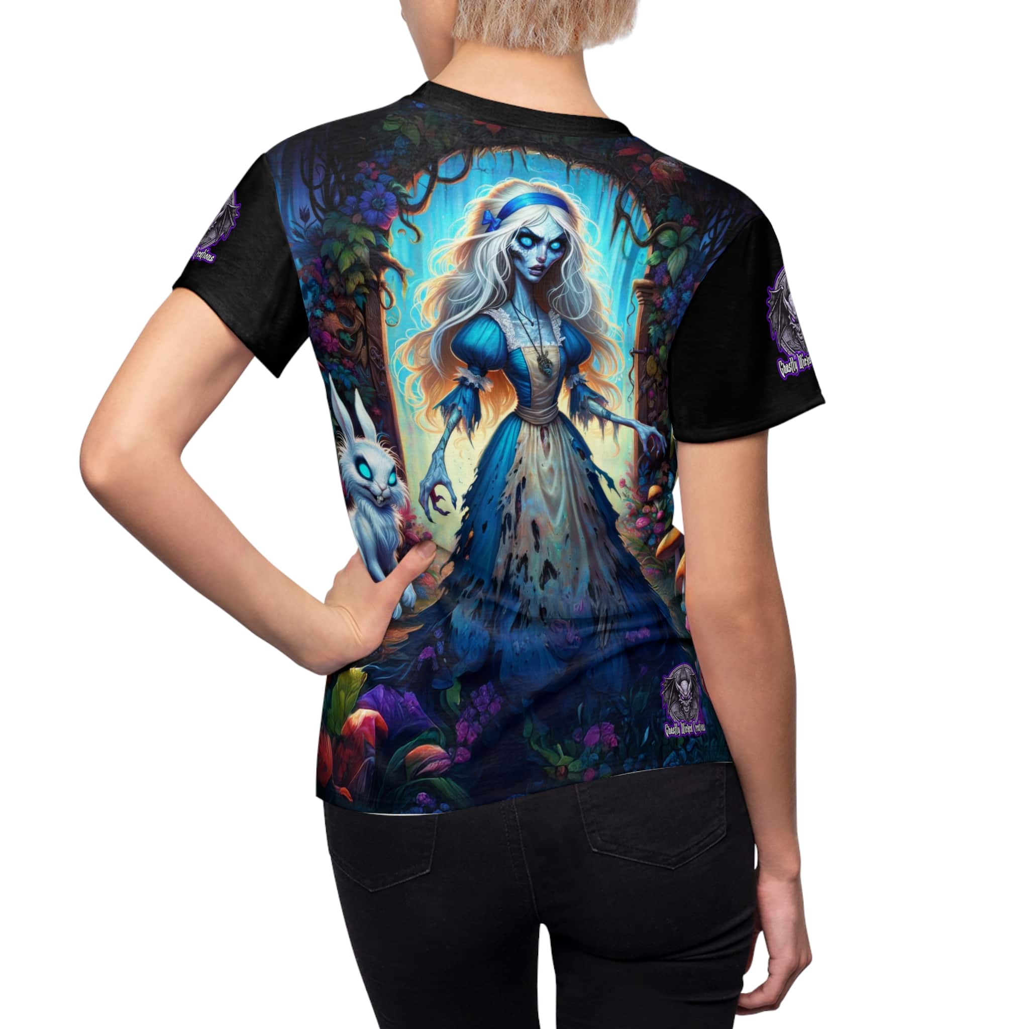 Undead Alice & White Rabbit Zombie #WT-D-A03 Women's Cut & Sew Tee (AOP) - Image 5