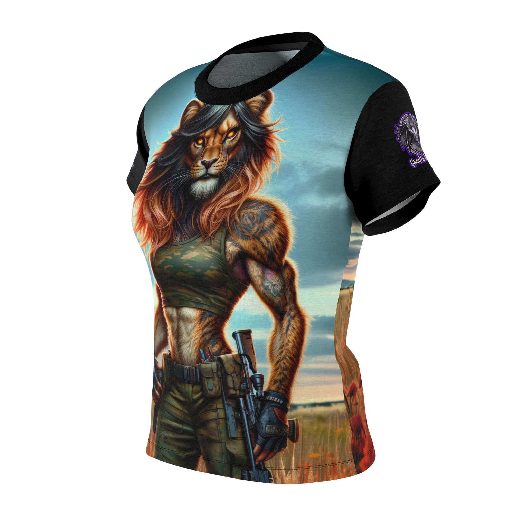 Arm The Animals: Commando Lioness #AA-D-Lis001 Women's Cut & Sew Tee (AOP) - Image 3