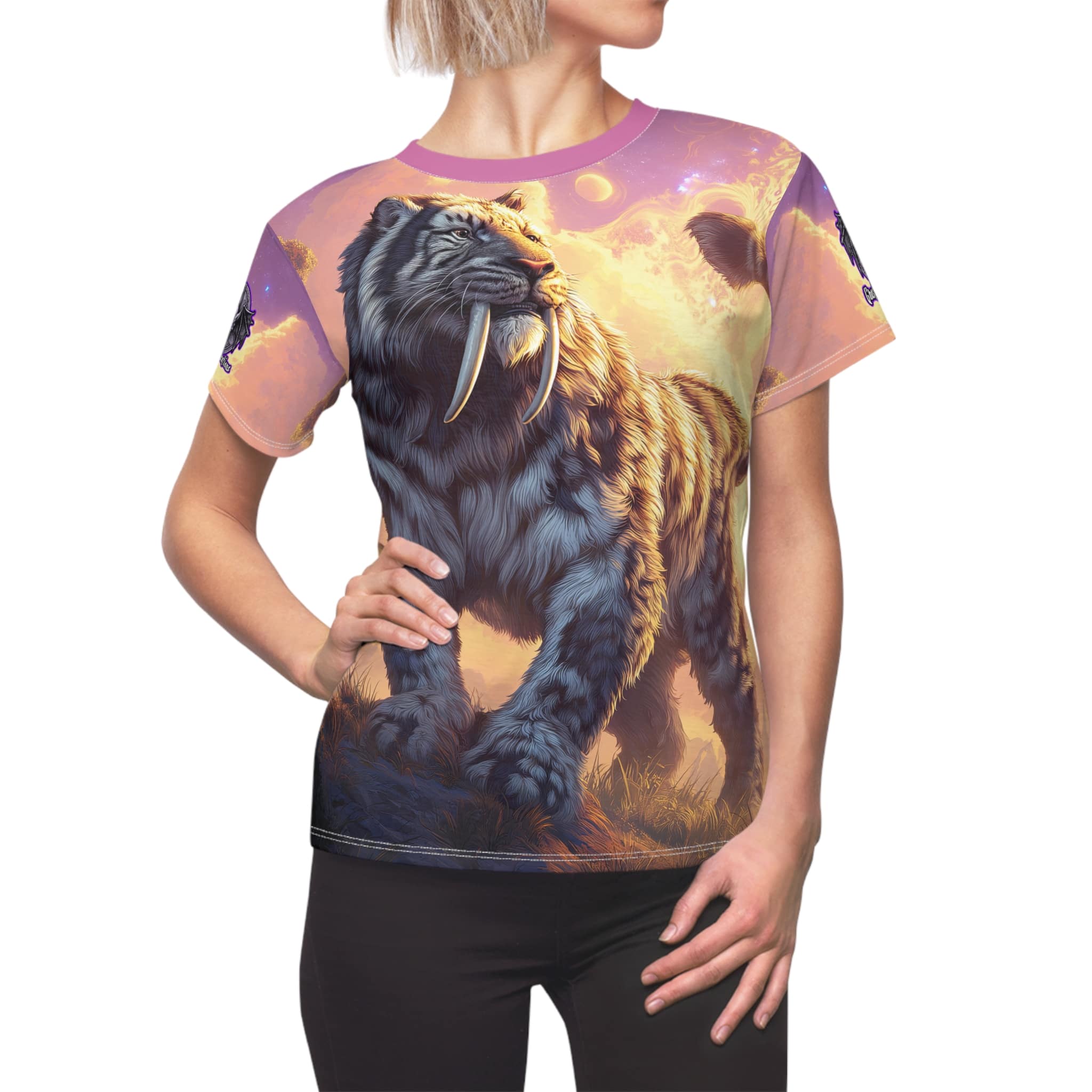 Prehistoric Smilodon aka Sabre-Tooth Tiger I Women's Tee (AOP)