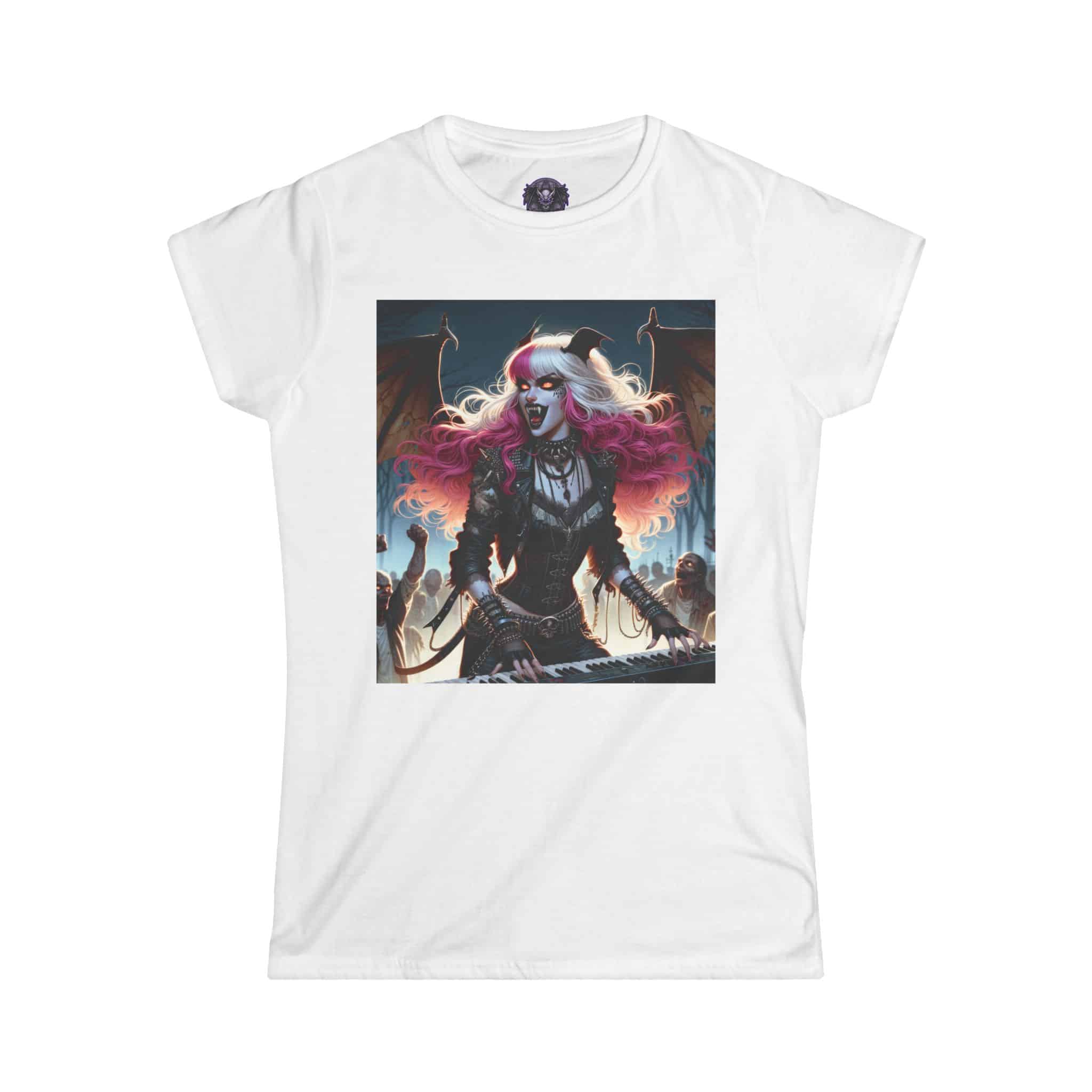 Monster Mosh Undead Angels Bat Keyboardist MM-D-UA-L01 Women's Softstyle Tee - Image 4
