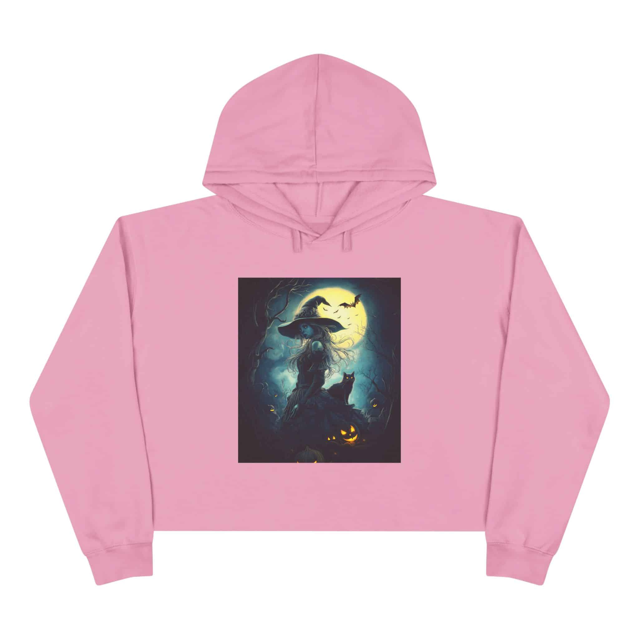 Witch With Black Cat By Moonlight #MJ-W001 Woman's Crop Hoodie - Image 16