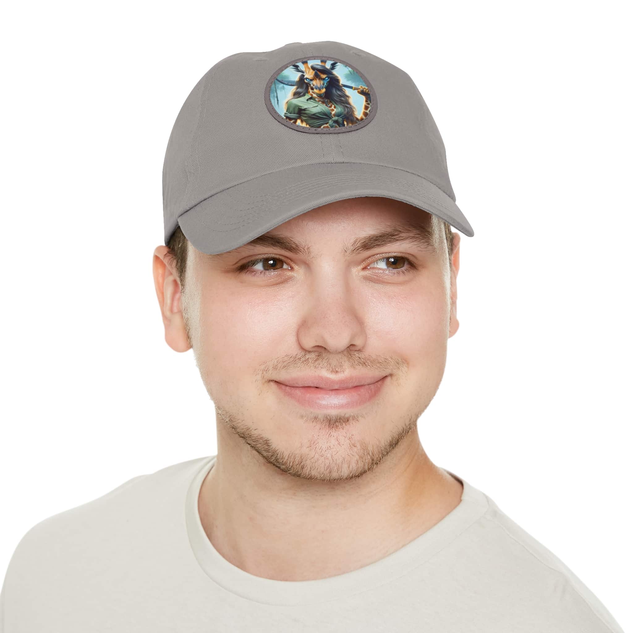 Arm The Animals: Hunter Giraffe Girl #AA-D-Gi001 Artistic Round Leather Patch Dad Hat - Stylish Casual Cap - Image 110