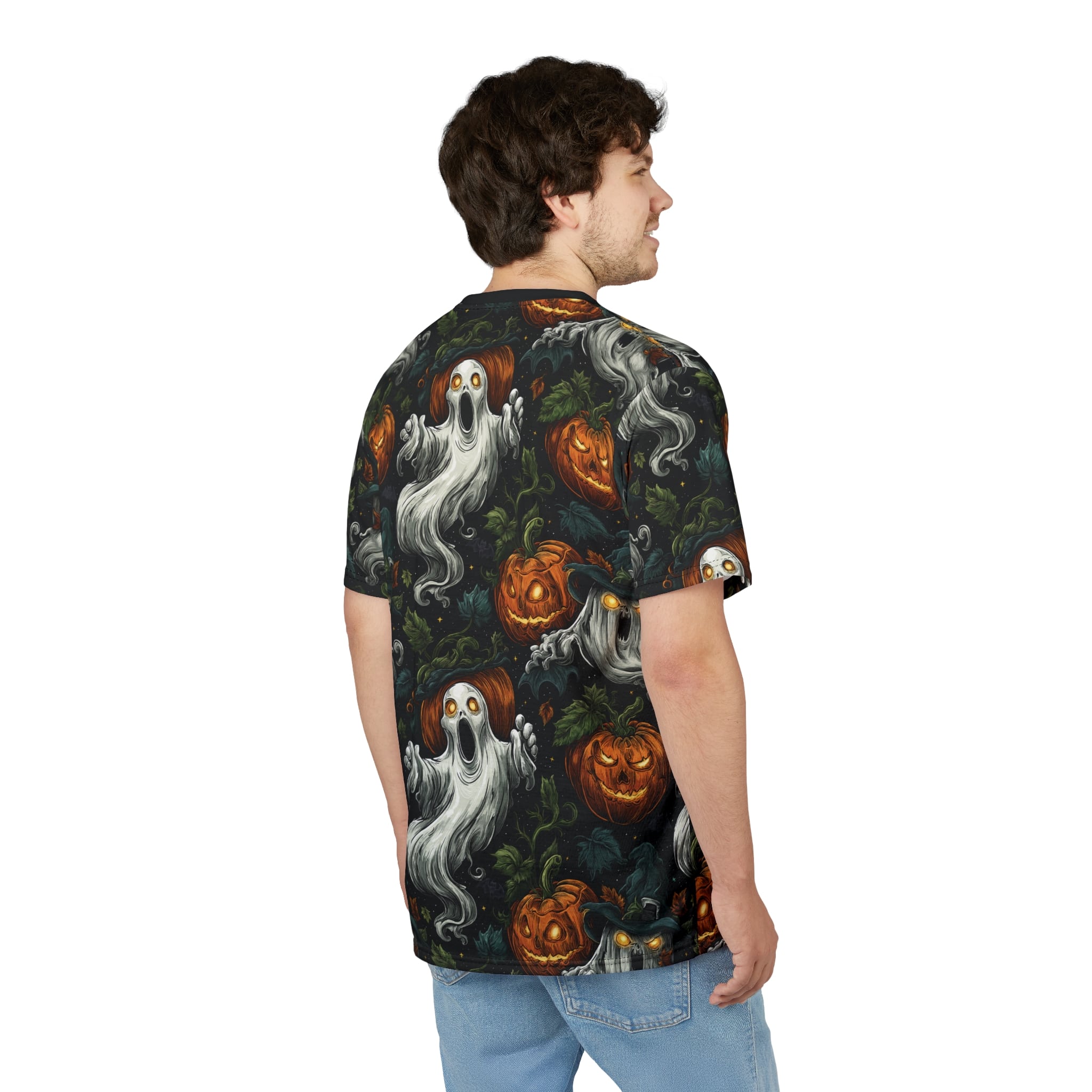 Halloween Ghosts & Pumpkins Pattern 1 Unisex Cut & Sew Tee (AOP) - Image 12