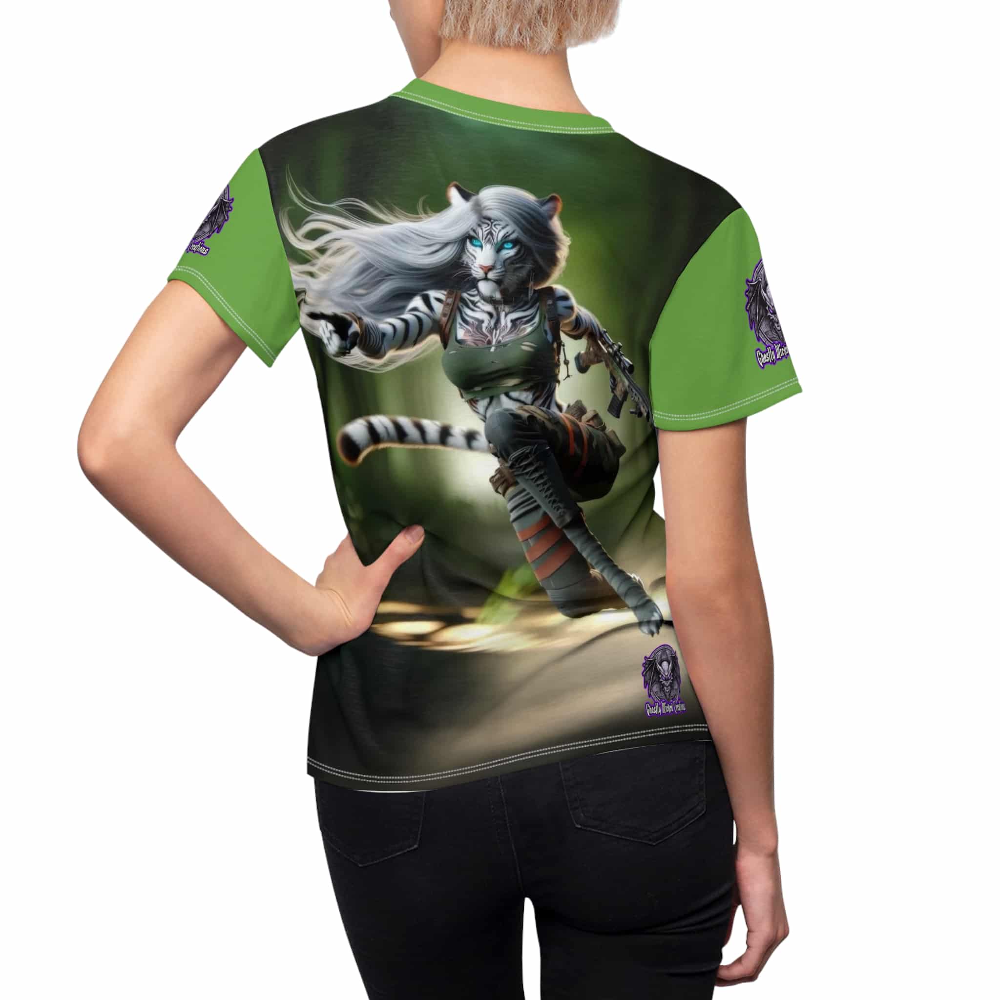 Arm The Animals: Hunter Tiger Girl #AA-D-WT002 Women's Cut & Sew Tee (AOP) - Image 11