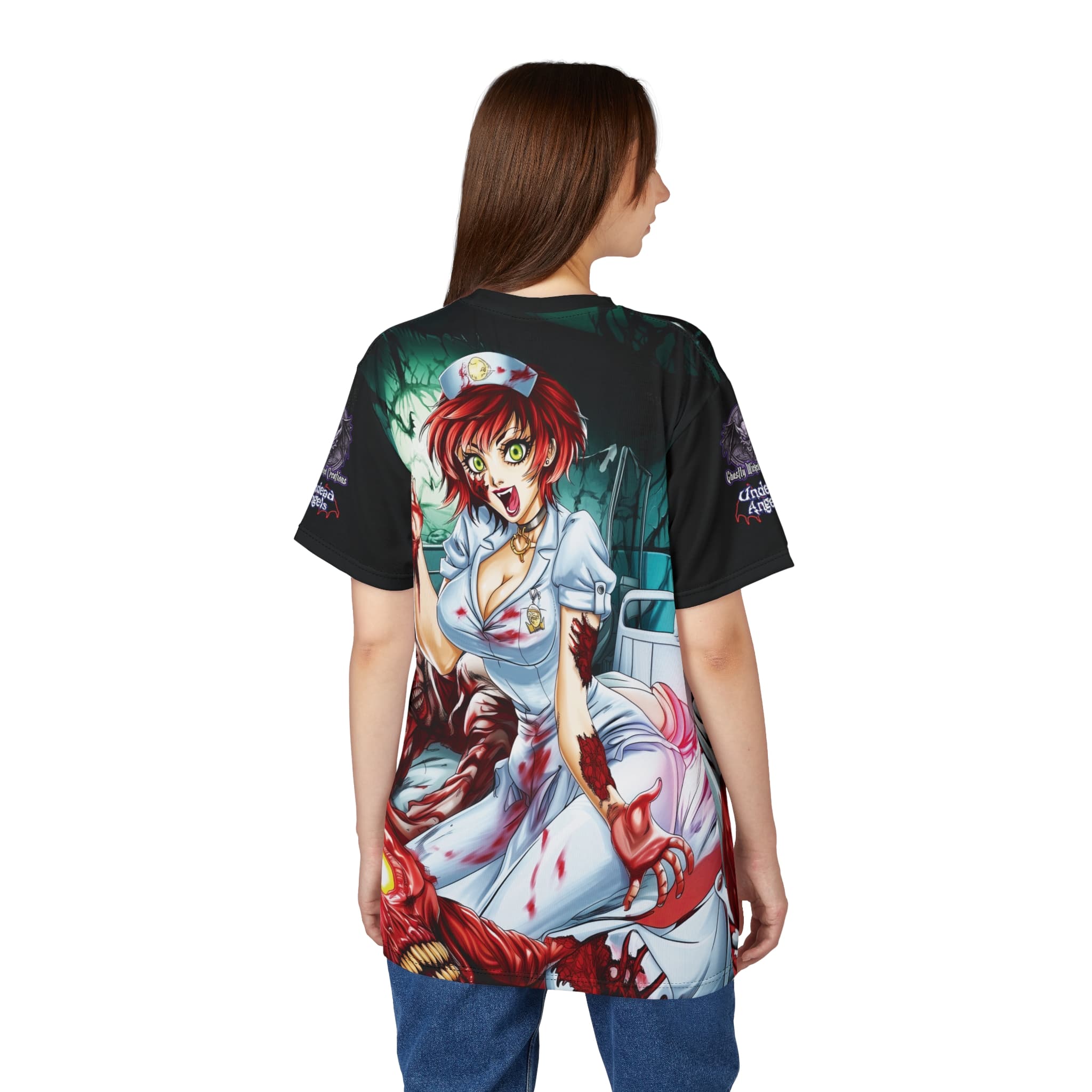 Undead Angels Zombie Nurse Abigail Classic Reborn Style III Unisex Cut & Sew Tee (AOP) - Image 14