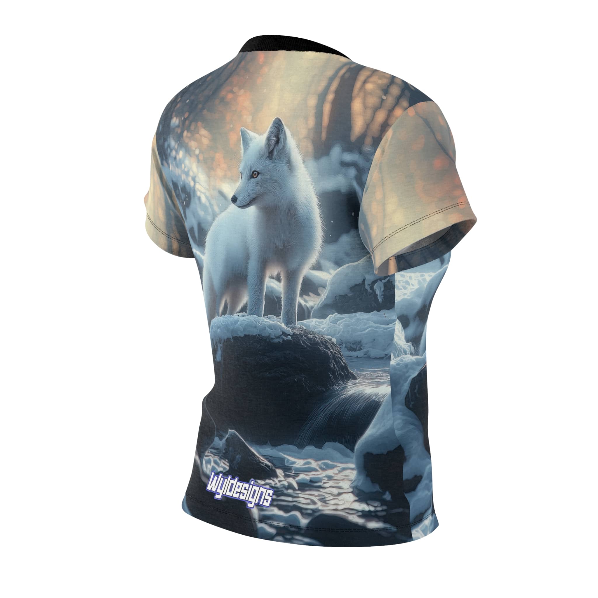 Arctic Fox In Woods Women's Tee by Wyldesigns - Wildlife Graphic T-Shirt #WD-M020 (AOP) - Image 7
