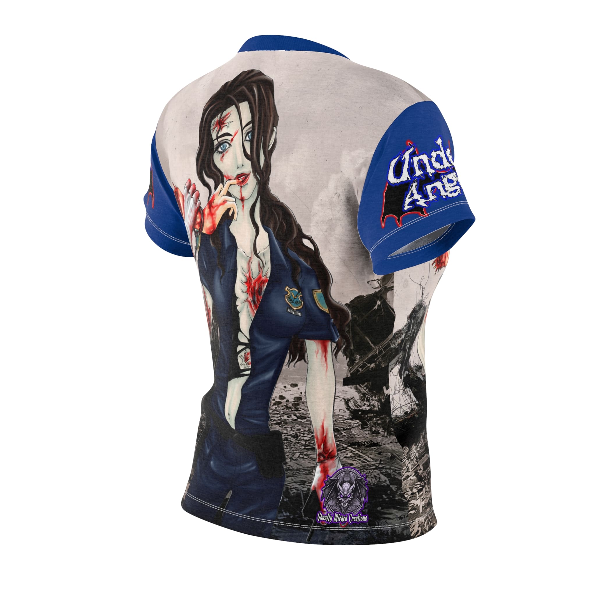 Terri Undead Angel Police Officer - Classic Art Women's Cut & Sew Tee (AOP) - Image 3