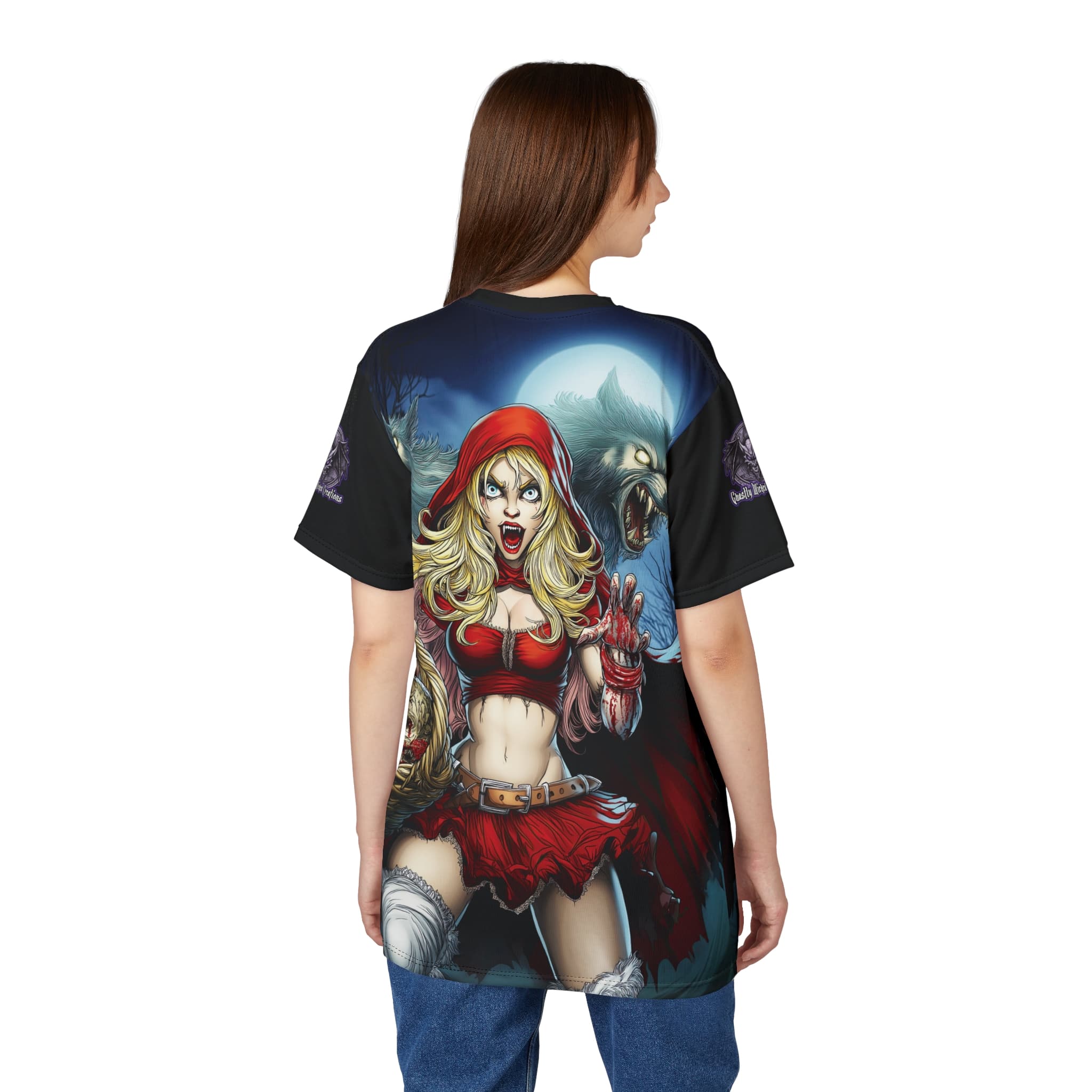 Vampire Red Riding Hood By Ghastly Wicked Tales 2025-02 Tee Unisex (AOP) - Image 14